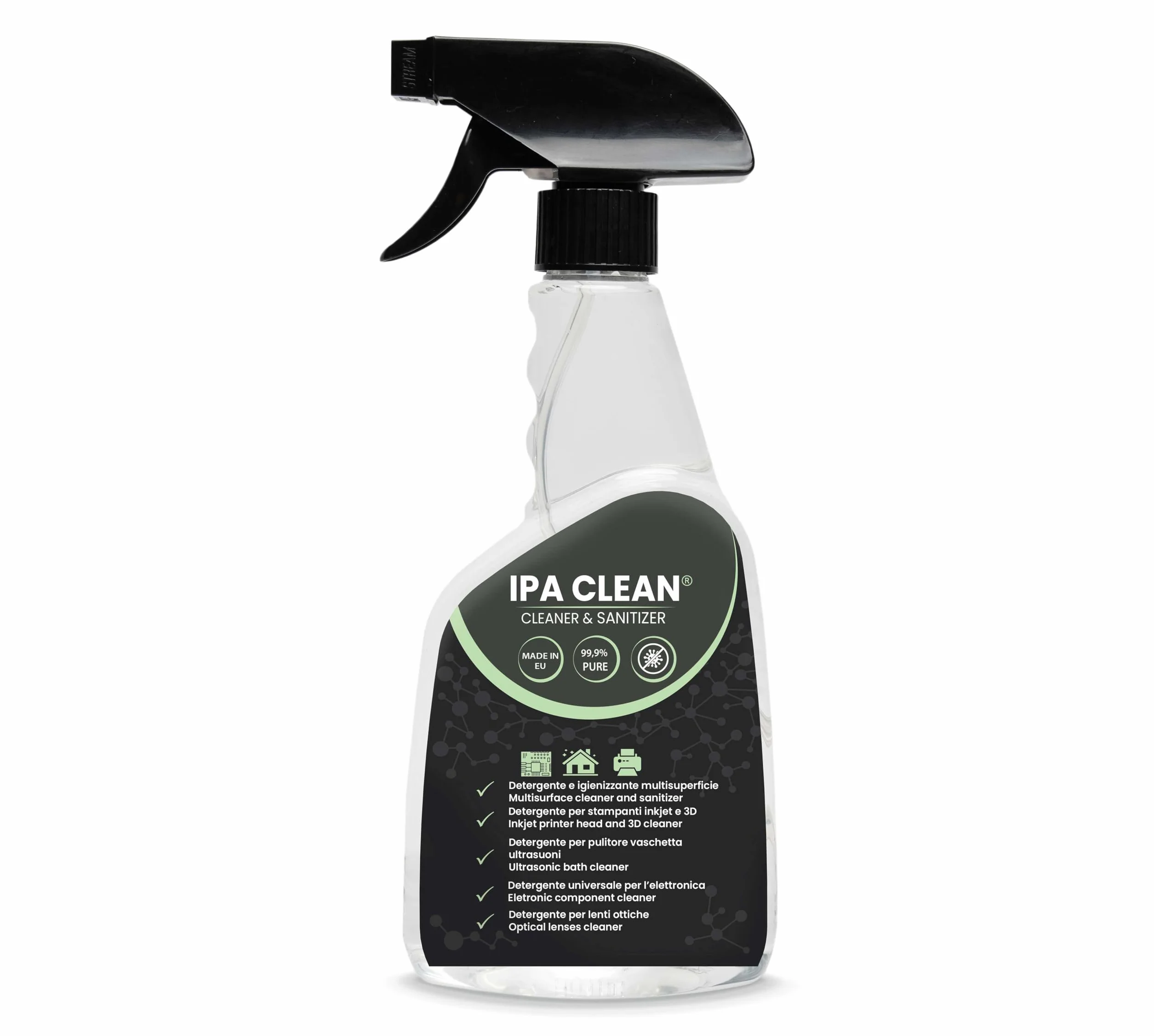 Alcool Isopropilico 99,9% 500ml con Spruzzino - Detergente per Elettronica, Casa, Ufficio, Sgrassatore Universale