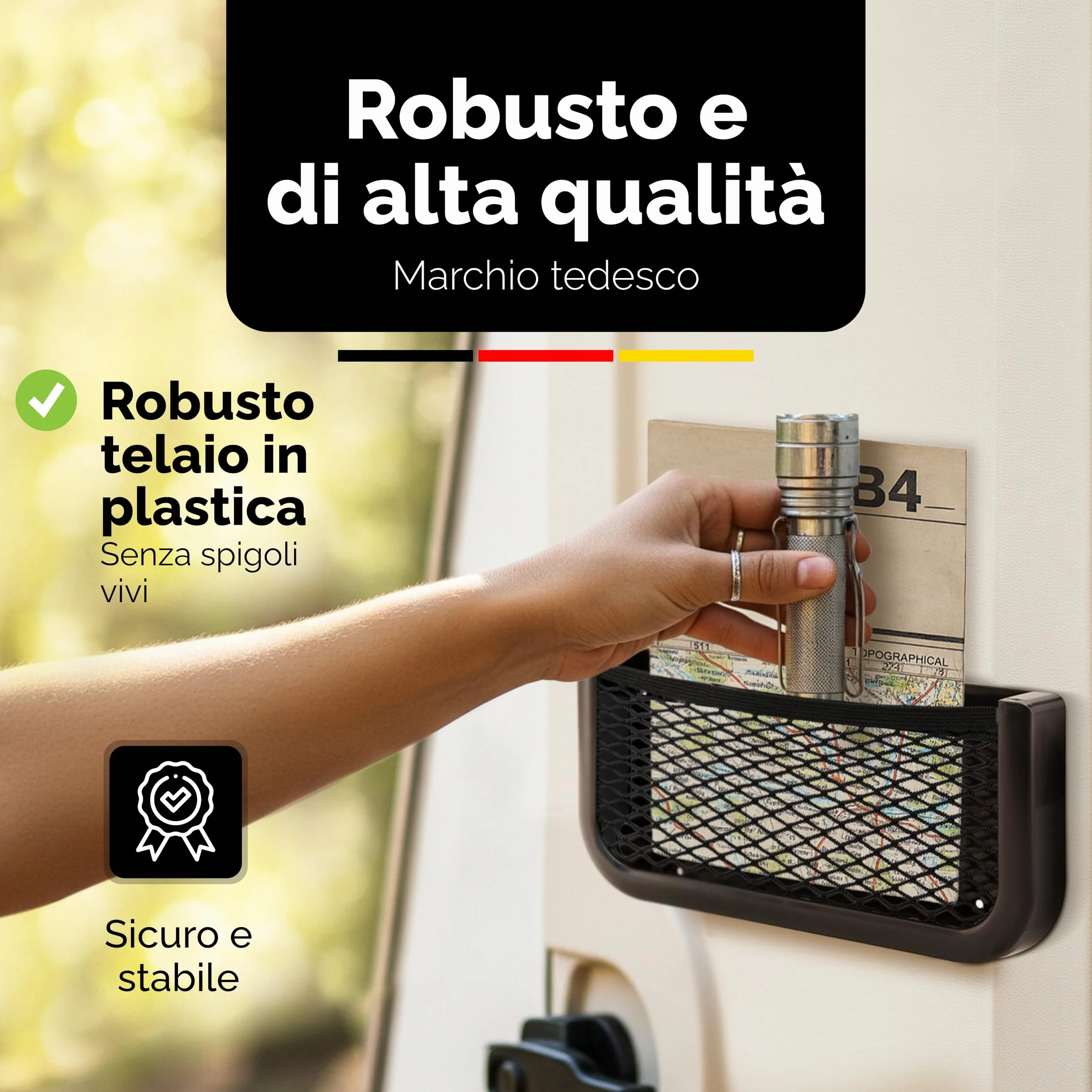 Vicera Rete Portaoggetti per Camper e Roulotte - Rete Portaoggetti in Plastica Robusta ed Elastica - Materiale di Montaggio Incluso