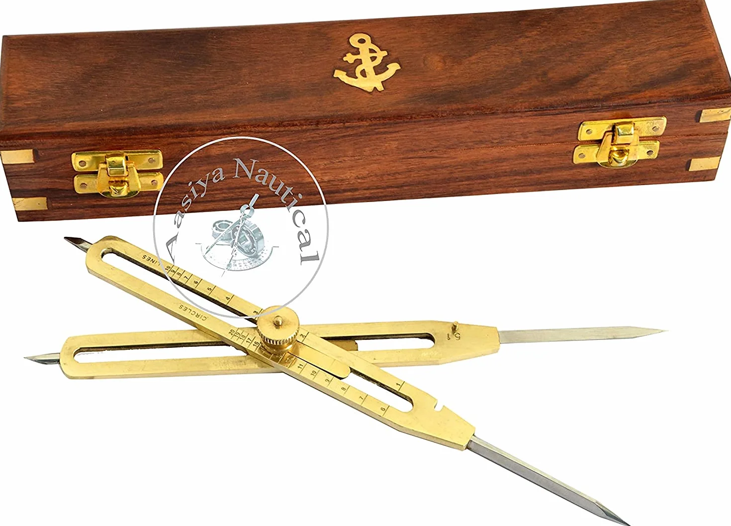 Divisore proporzionale in ottone massiccio 22,9 cm per artisti con punta in acciaio e scatola di legno