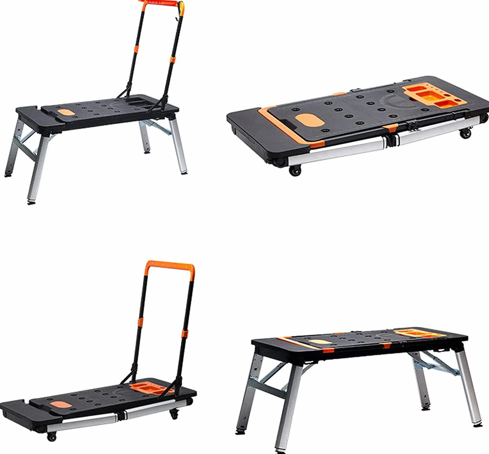 Banco da lavoro universale pieghevole 7 in 1 Tavolo multifunzione Skateboard Carrello a mano Cavalletto da segare Gambe da tavolo regolabili in altezza 1140 x 590 mm