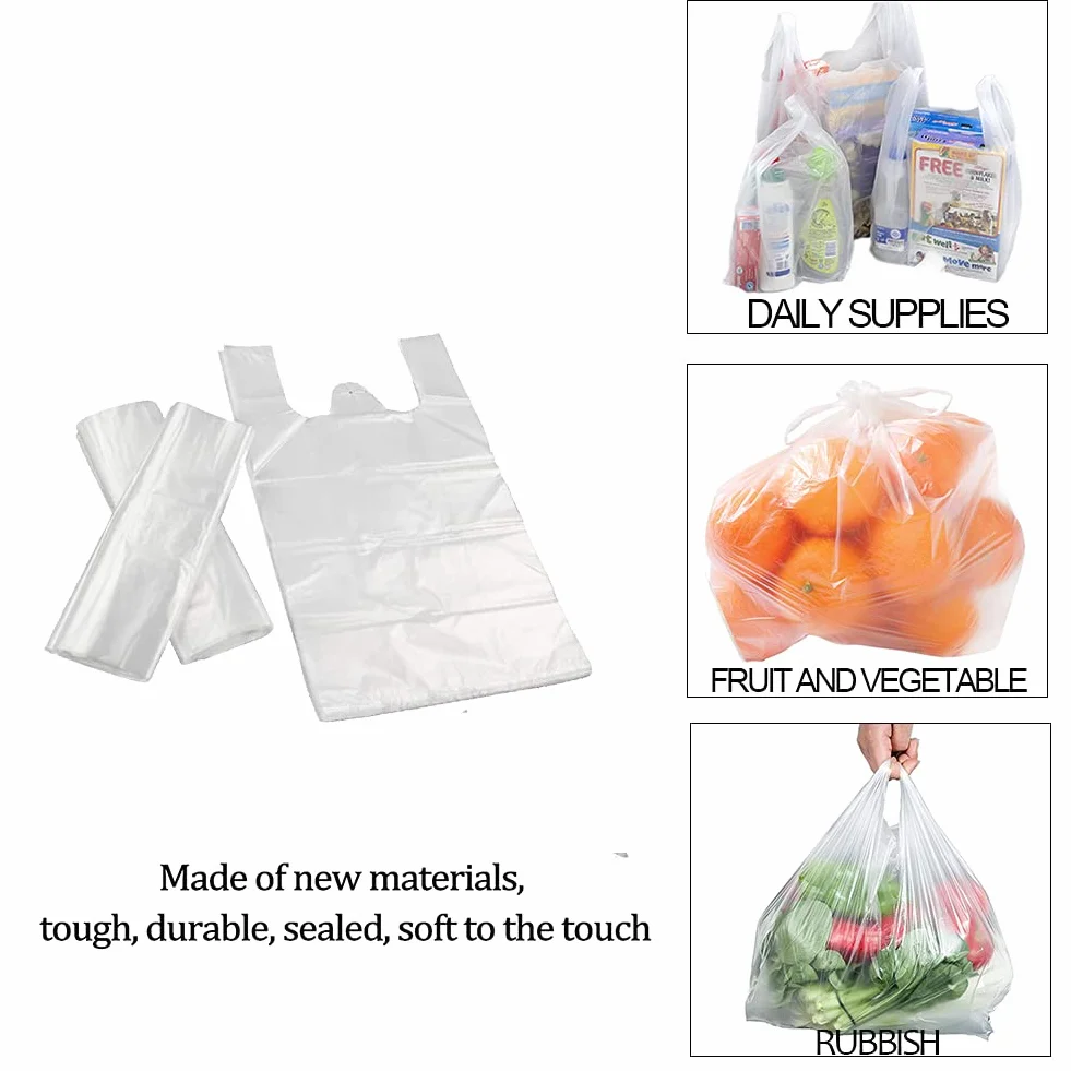 200 pz Sacchetti Trasparenti in Plastica con Manici Gilet Stile Sacchetti Buste per Spesa Nuovi Materiali riutilizzabile - 30 * 45cm