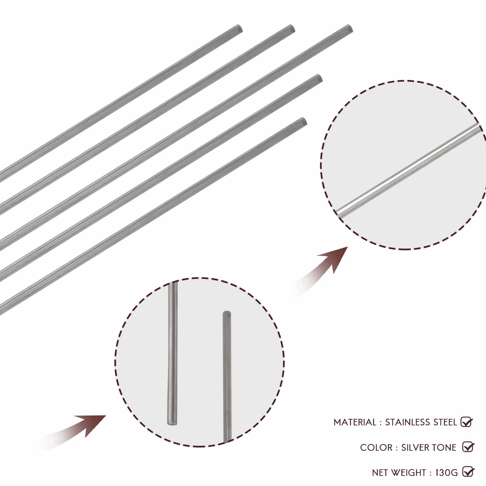 5 pezzi Diy Rc modello in acciaio inox circolare asta rotonda 500 mm x 3 mm