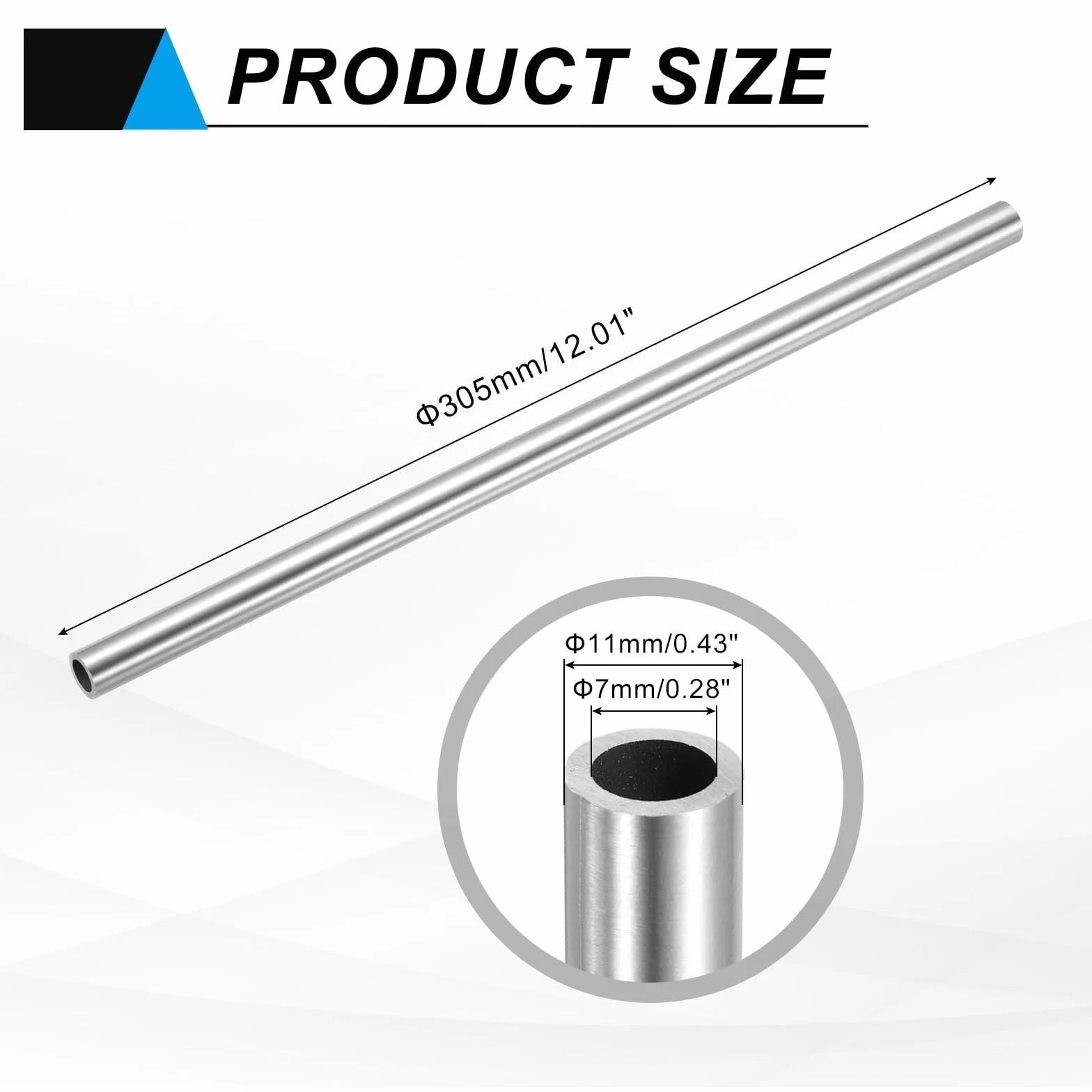 sourcing map Tubo in Acciaio Inossidabile 304 ID 7mm OD 11mm Lunghezza 305mm