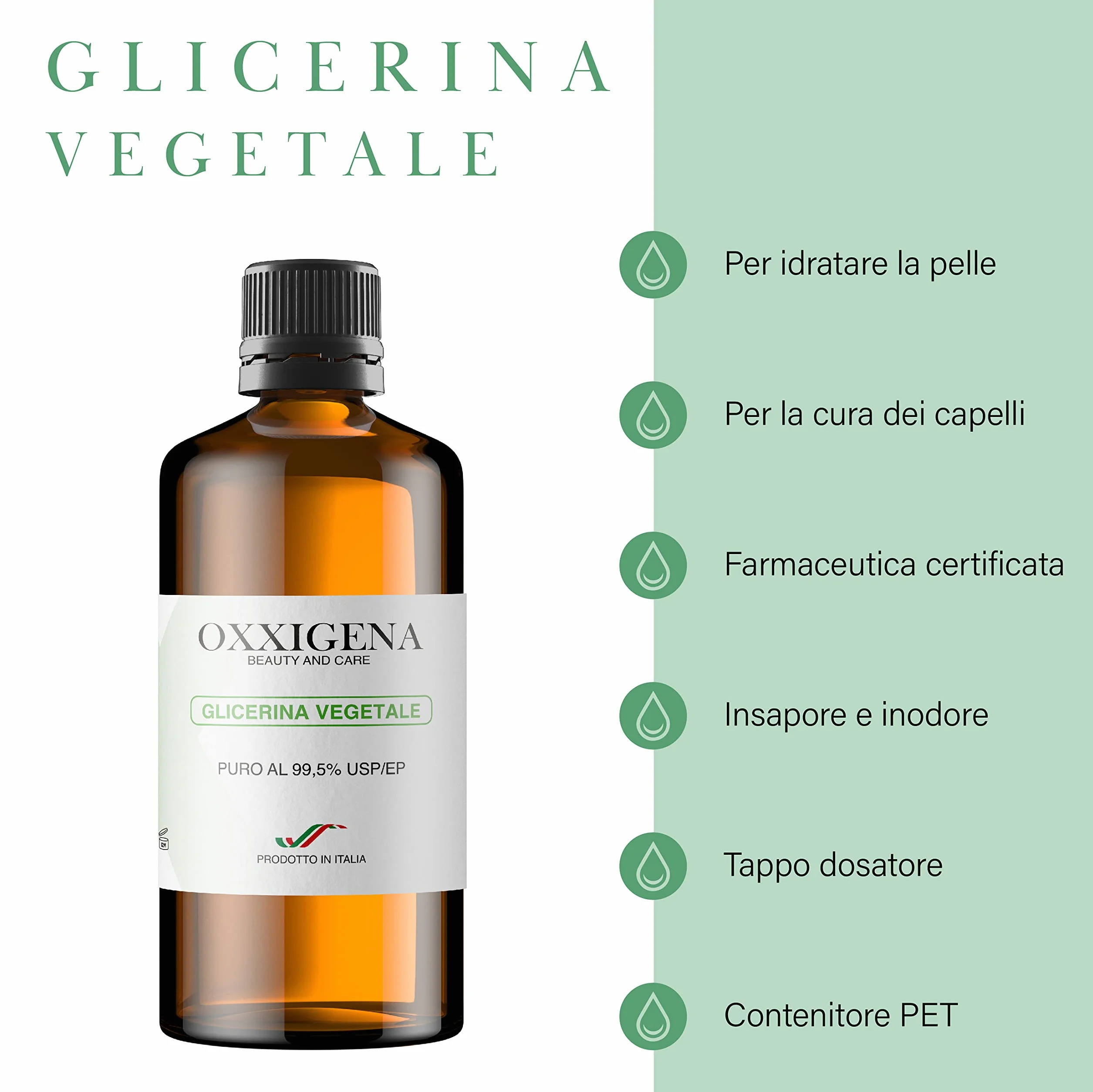 Oxxigena Glicerina Vegetale Liquida Pura 99,5% 500 ml Base Neutra Full VG Idratante Pelle Capelli Liquidi Insapore Inodore Purezza Farmaceutica