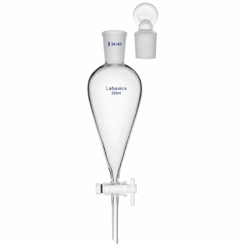 Labasics Imbuto Separatore Conico in Vetro Borosilicato 250ml con Rubinetto di Arresto in PTFE