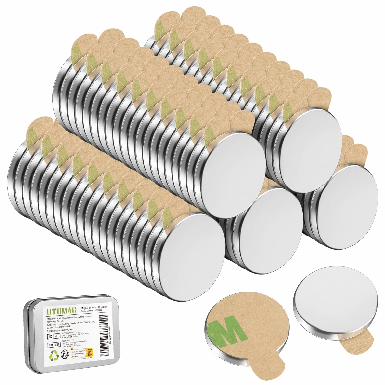 100 Pezzi Calamite Autoadesivi al Neodimio 8x1mm, Mini Magneti Adesive Forti Con Tondo Per Magnete per Frigo, Artigianato, La Presentazione,Cucina e Ufficio