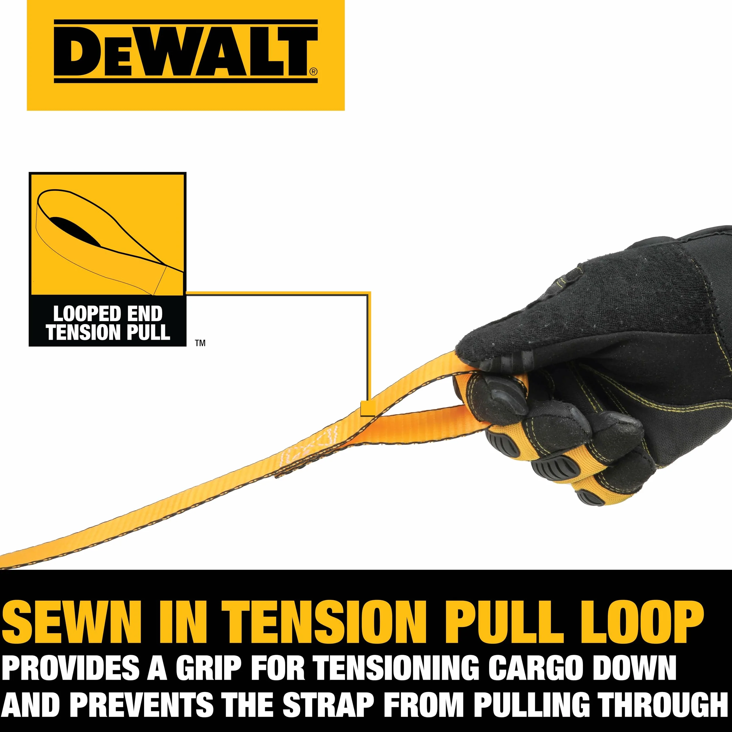 DEWALT DXBC90046 - Cinghie di ancoraggio di alta qualità, 3,2 x 3,2 cm, carico di lavoro sicuro 303,9 kg, resistenza alla rottura 0,9 kg, confezione da 2