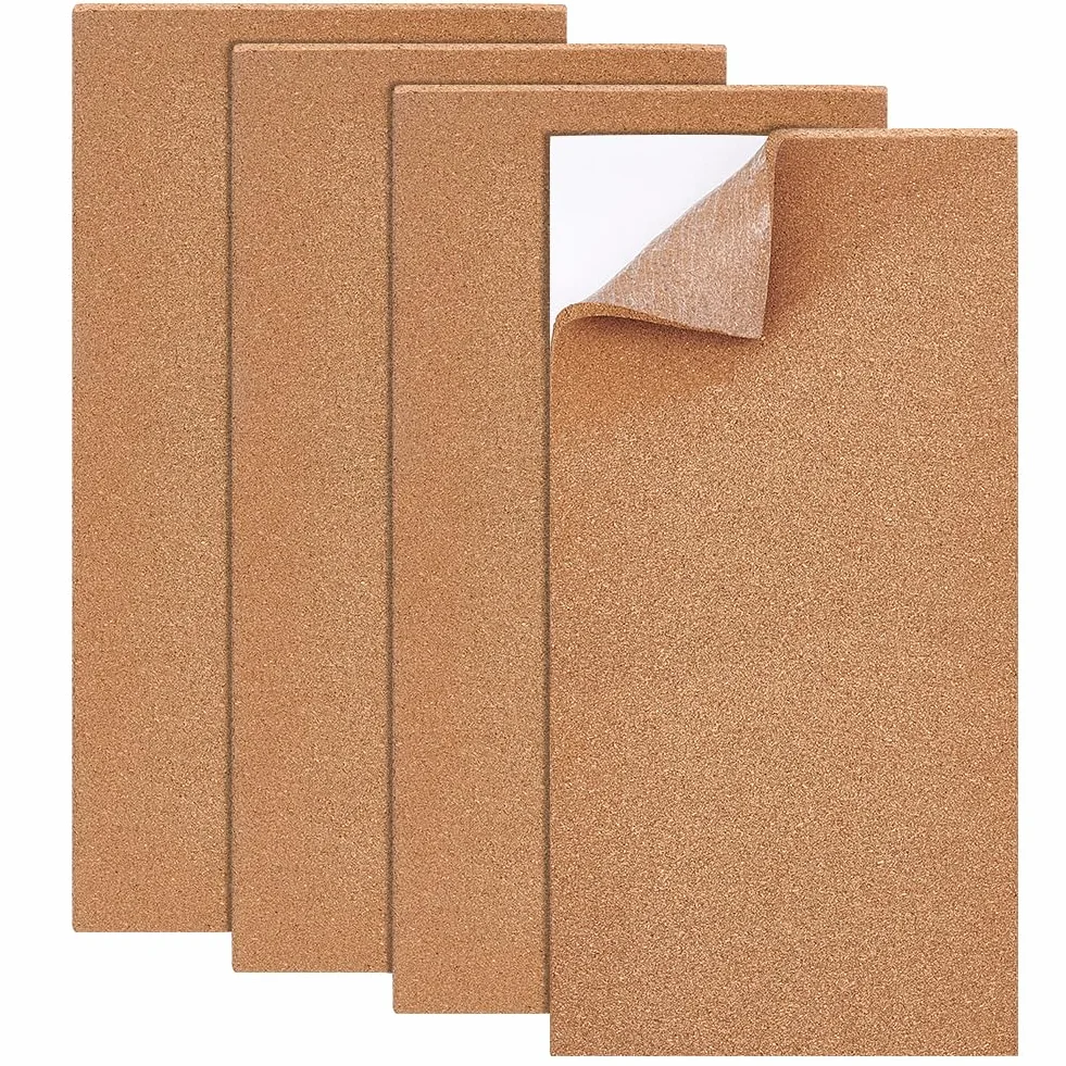 BENECREAT 4 PC Fogli per Bollettini Piastrelle In Sughero Autoadesiva 20x40x0.6 cm, Lavagna Sughero Sottobicchiere Rettangolare Decorazione Murale