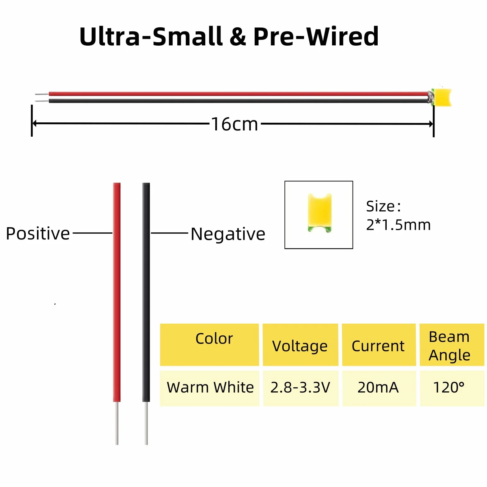Micro LED SMD 0805 Pre-cablati 3V 16 cm 30 Pezzi LED SMD Modellismo Fai da Te Diorami
