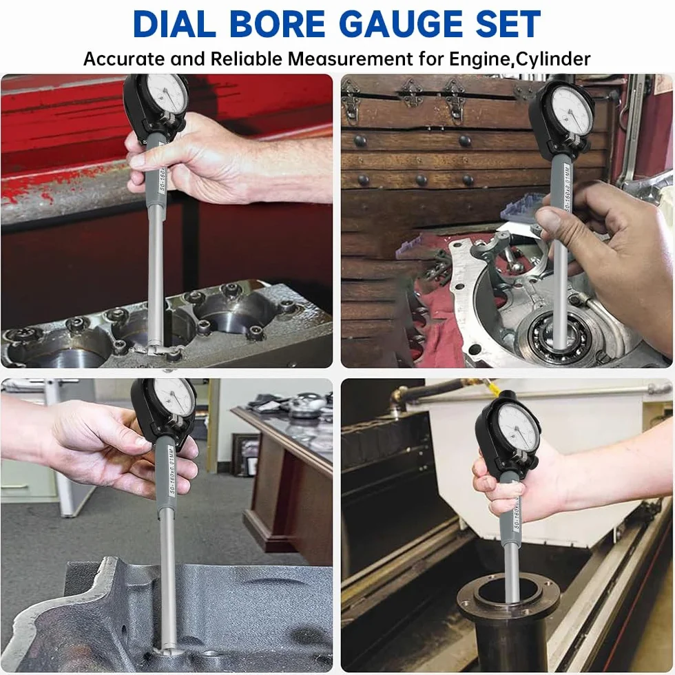 Kit misuratore di alesaggio quadrante del cilindro, strumenti di misura calibro del quadrante degli strumenti 50-160mm Strumento di misurazione dell'indicatore quadrante(Inner diameter scale 50-160)