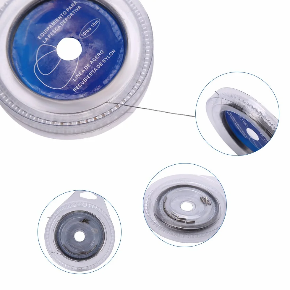 Lenze da Pesca in Acciaio 10M 7 Fili Intrecciati 30 lbs Rivestito Plastica