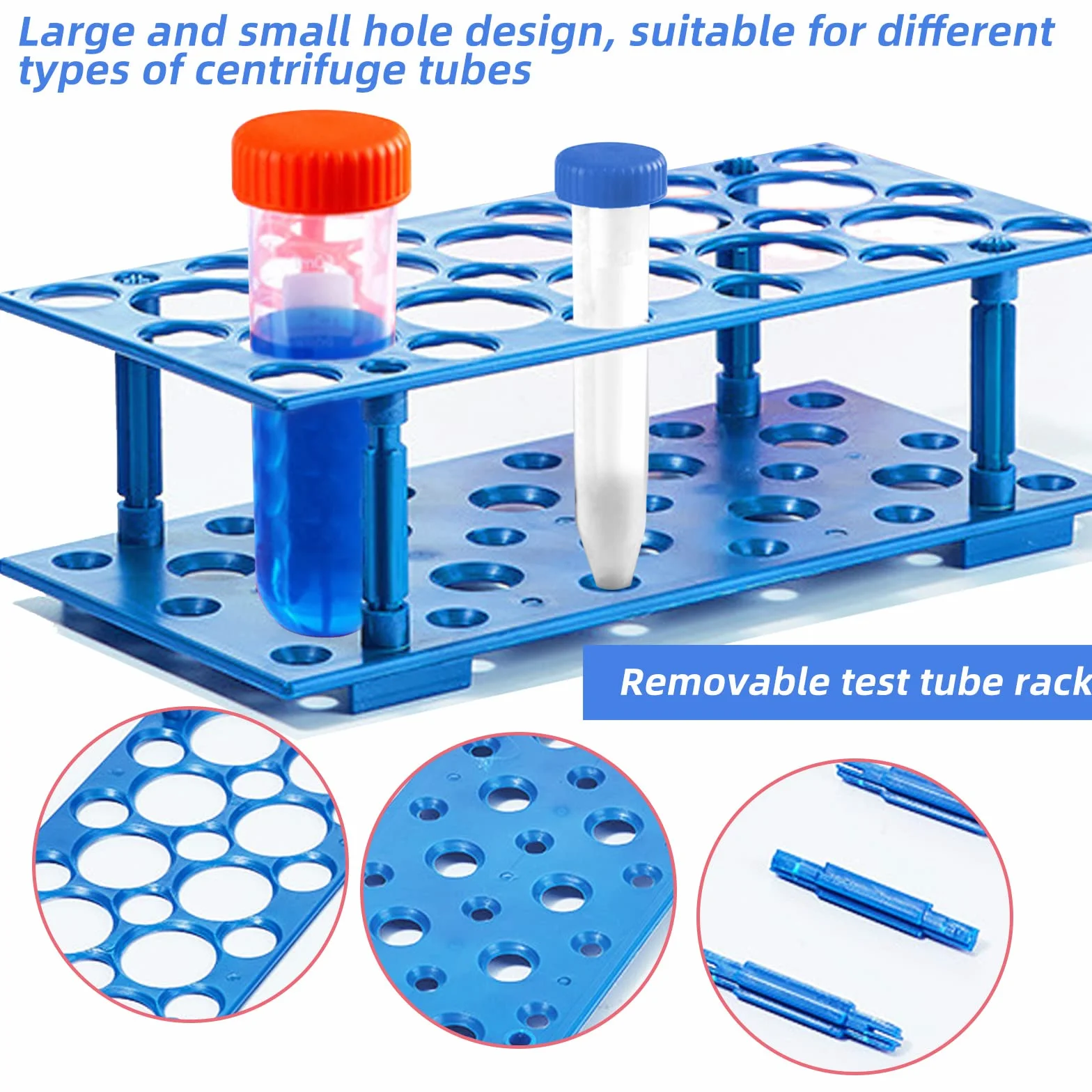 Supporto per Provetta Set 2 Porta Provetta in Plastica, Rack Smontabile Polipropilene 10 ml 15 ml 50 ml