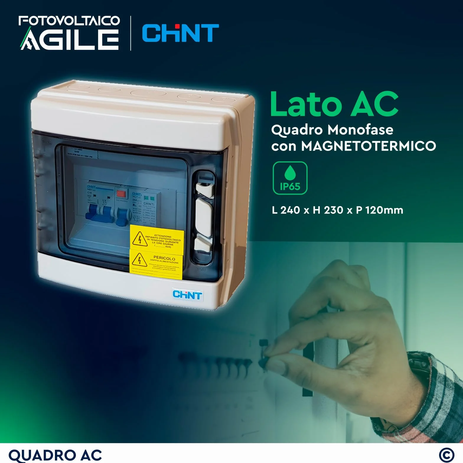 Quadro Elettrico per Fotovoltaico Chint Lato AC - Monofase - Fino a 6kW 230V - IP65 - Magnetotermico