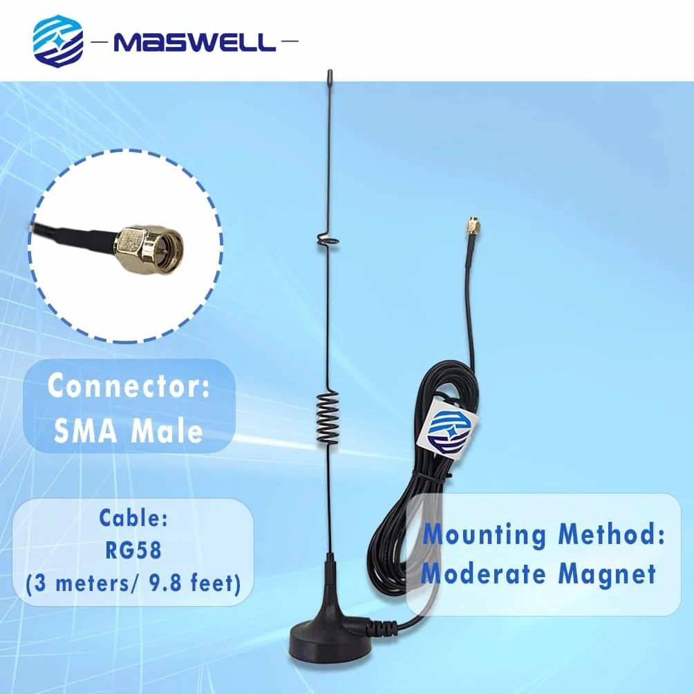 Maswell Cellulare 4G LTE 3G GSM Whip Antenna 800 900 1800 2100 MHz 5dBi Supporto Magnetico SMA Maschio Piccola Base Magnetica