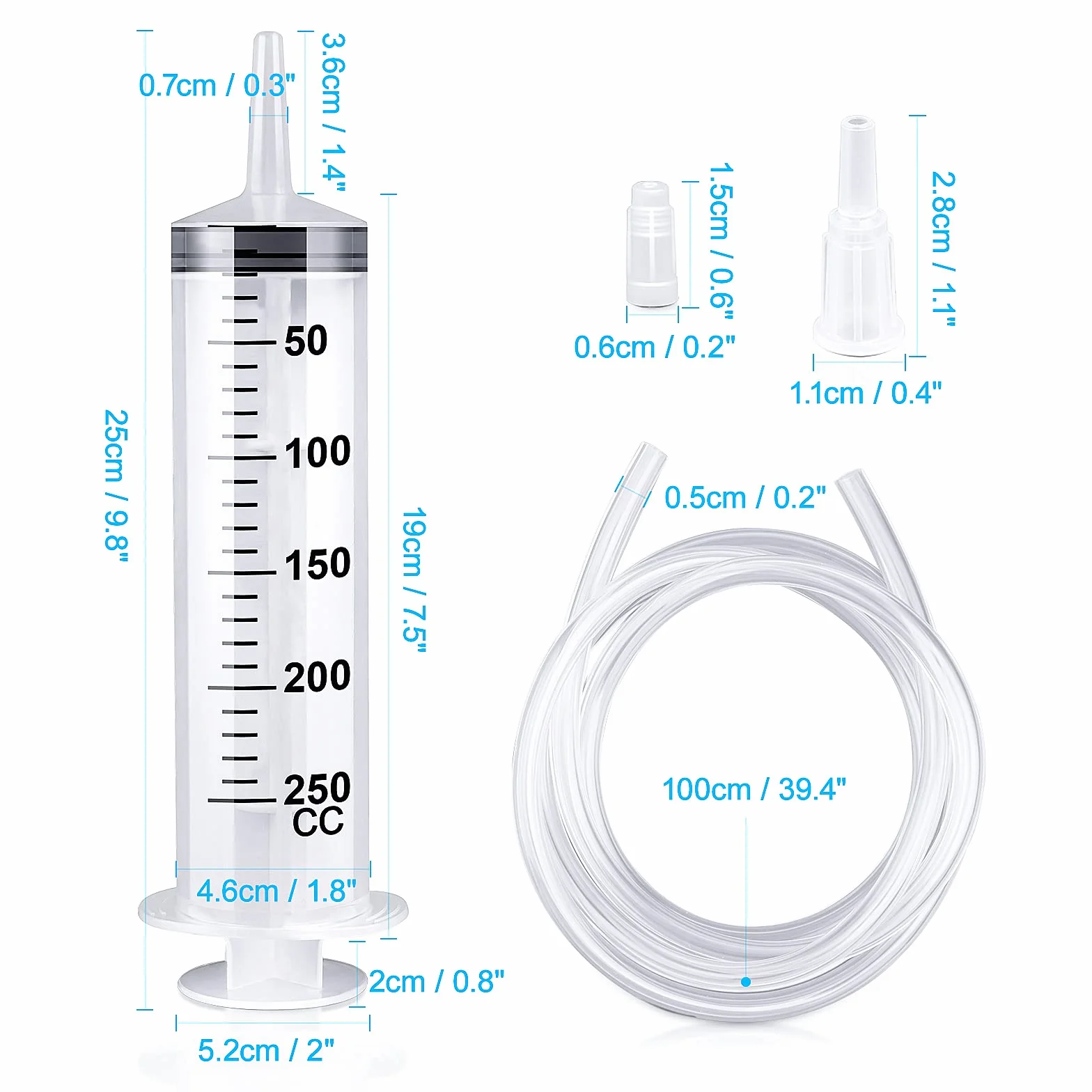 Siringa Senza Ago, 150/250/350/550 ml Siringa Gigante con Tubo, Siringa Aspira Liquidi per Oliare o Incollare, Laboratorio, Alimentazione per Animali Domestici, Industria, Giardinaggio, ecc. (250ml)
