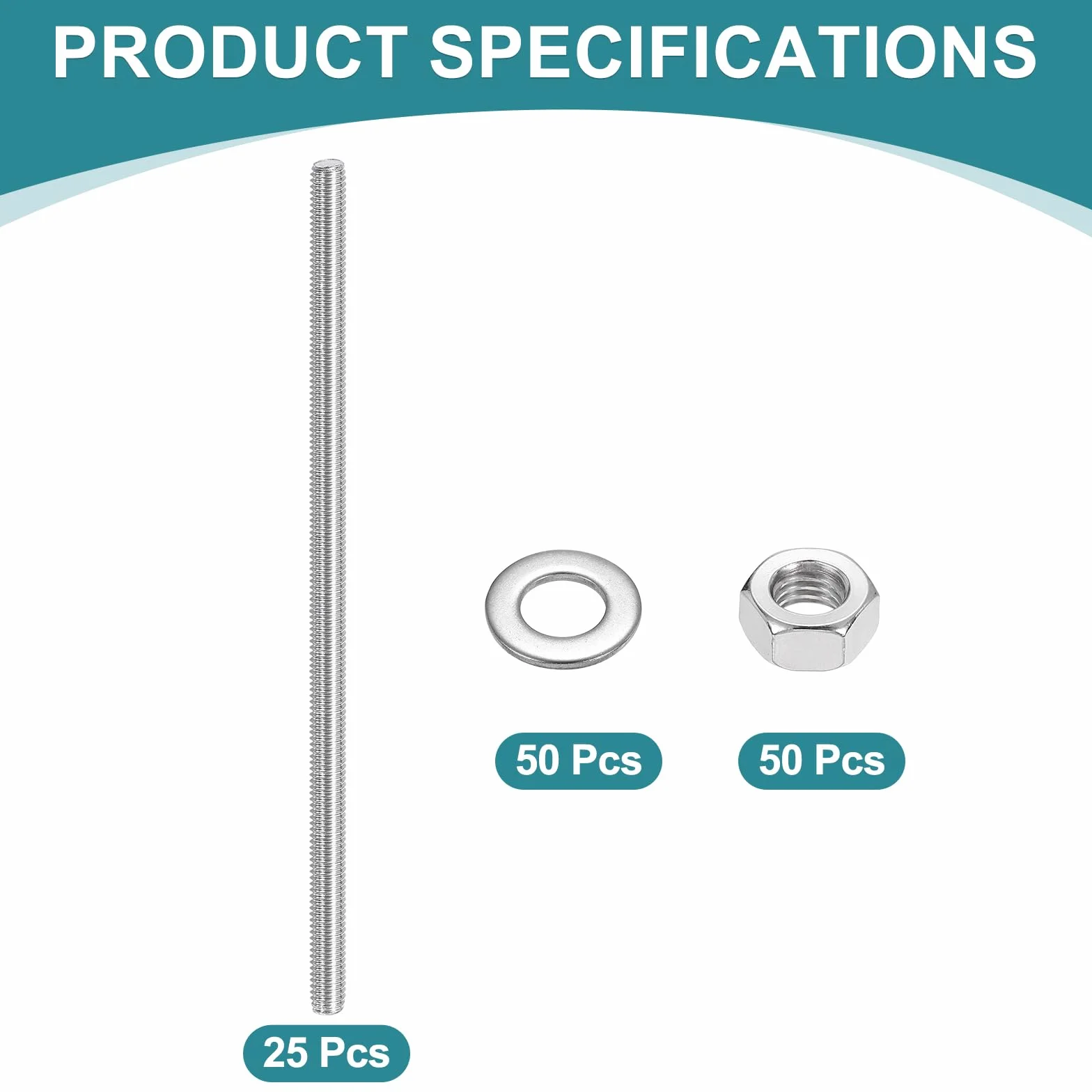 sourcing map 25 aste filettate M3 x 70 mm acciaio inox filettatura destra con dadi e rondella piatta
