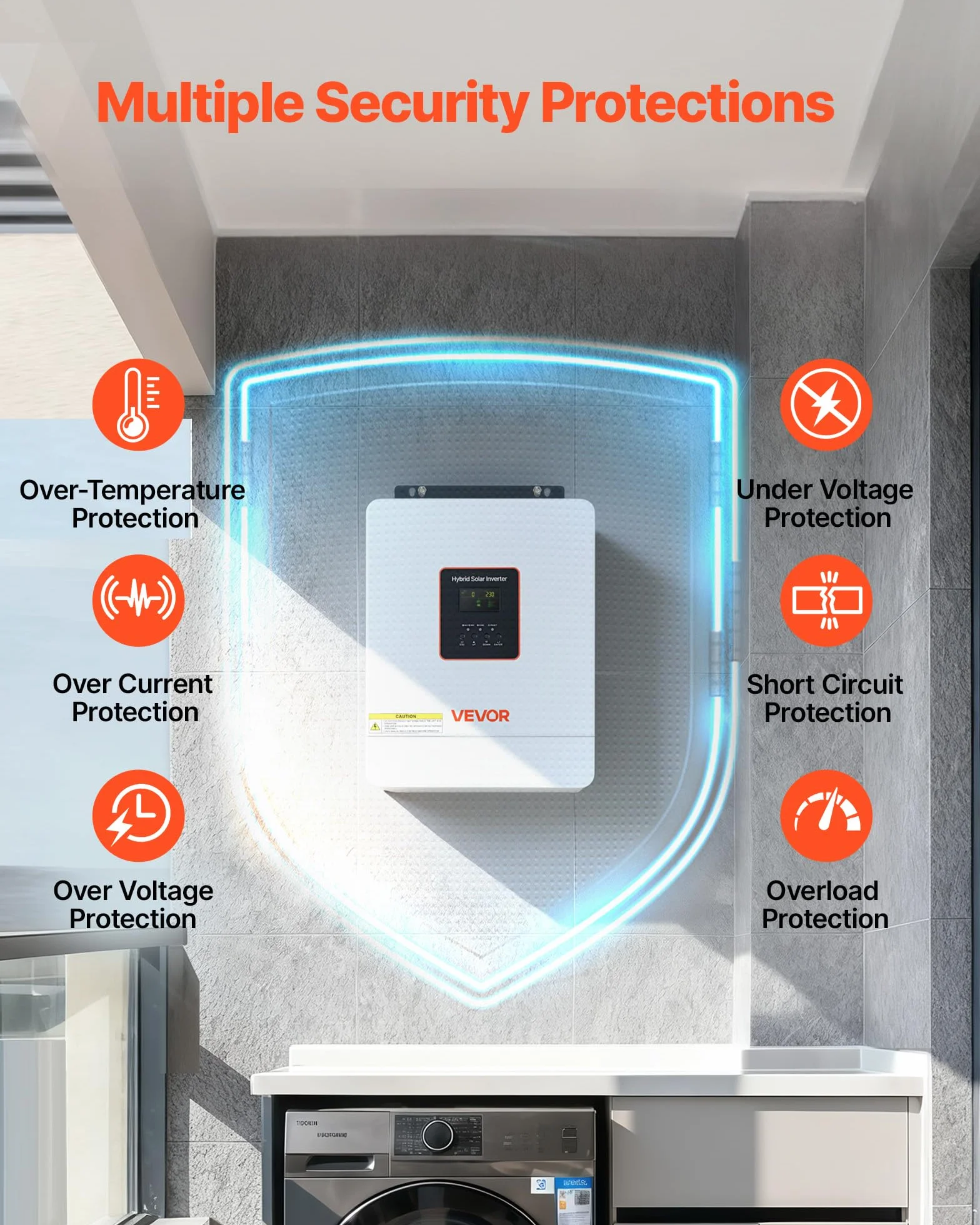 VEVOR Inverter Solare Ibrido 4000 W da 24 V CC a 230 V CA, Inverter e Caricabatterie a Onda Sinusoidale Pura con Regolatore Solare MPPT da 120 A Integrato, Modulo WiFi, Monofase