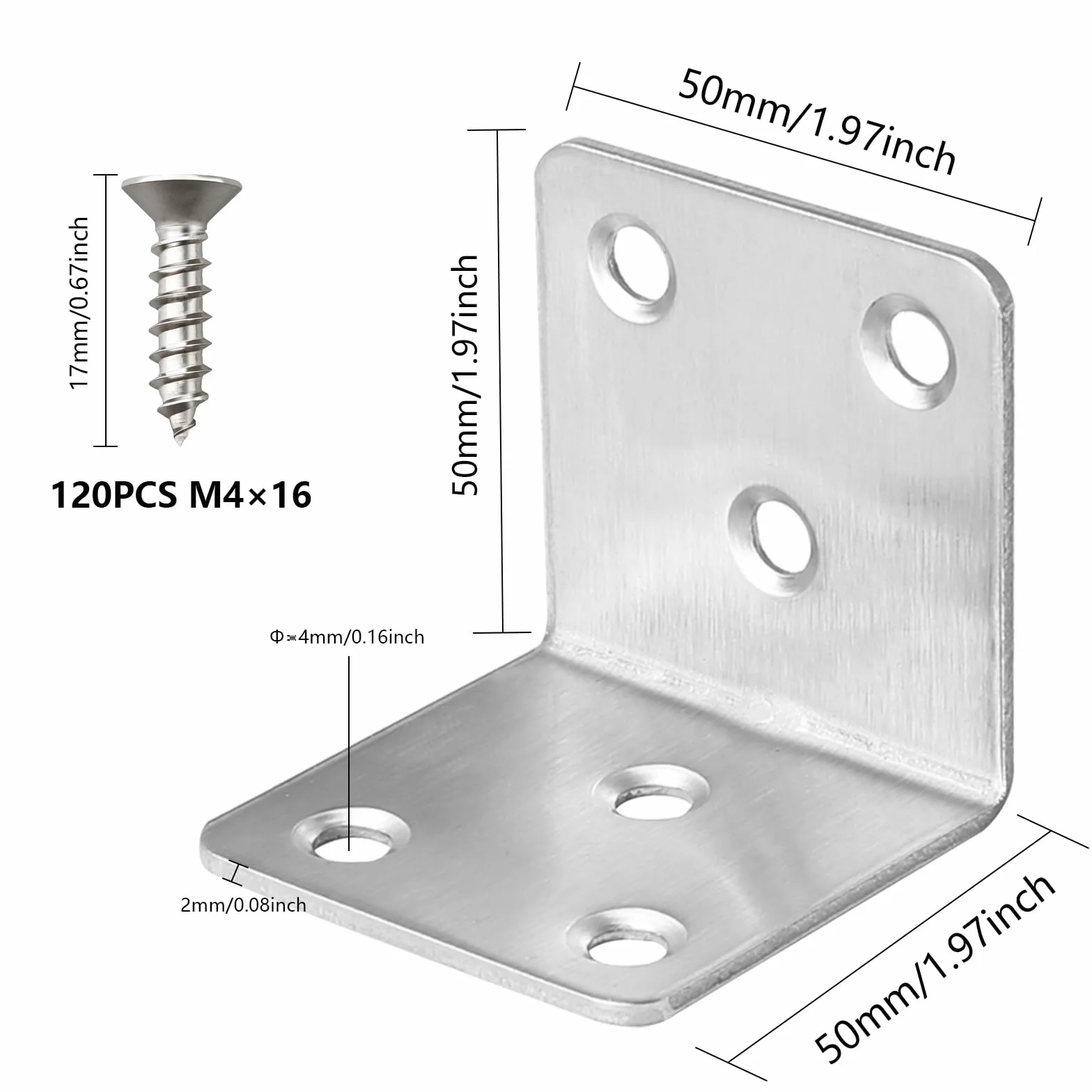 Staffe Angolari 90 Gradi in Acciaio Inox 50x50x50 mm 6 Buchi per Legno Tavoli Sedie Mobili 20 Pezzi