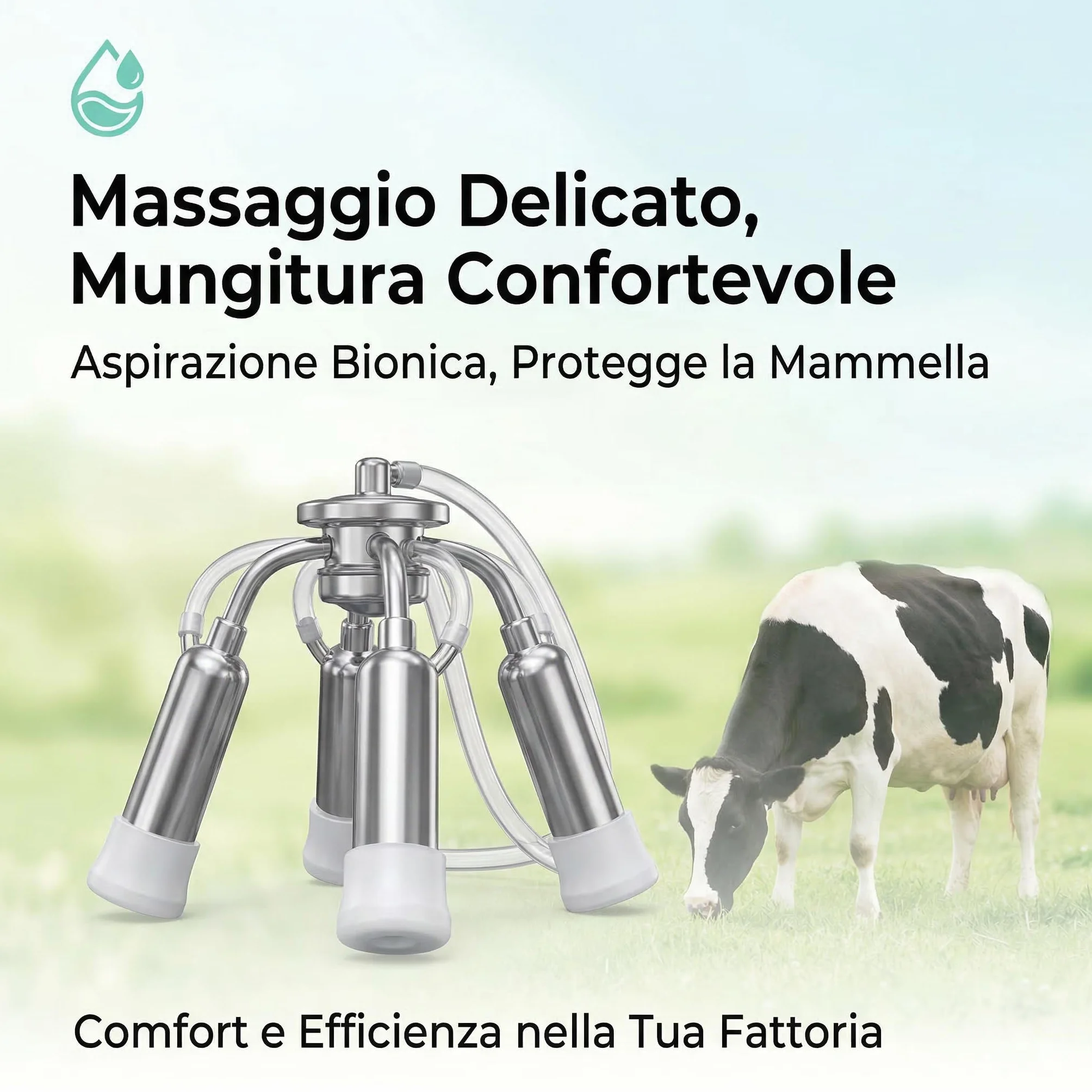 Mungitrice per mucche, 【KOUBHYJ 12L Attrezzatura per la Mungitura】[Integrato-Caricabile e collegabile-Massaggio pulsante]con Secchio in Acciaio Inox 4 Tettarella In Gomma per Mucche
