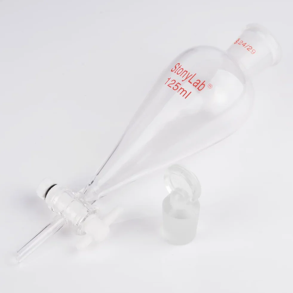 stonylab 125ml Imbuto Separatore con Rubinetto di Arresto in Vetro, Imbuto Laboratorio Conico a Forma di Pera con Parete Pesante in Vetro Borosilicato con Giunto 24/29, Separatory Funnel