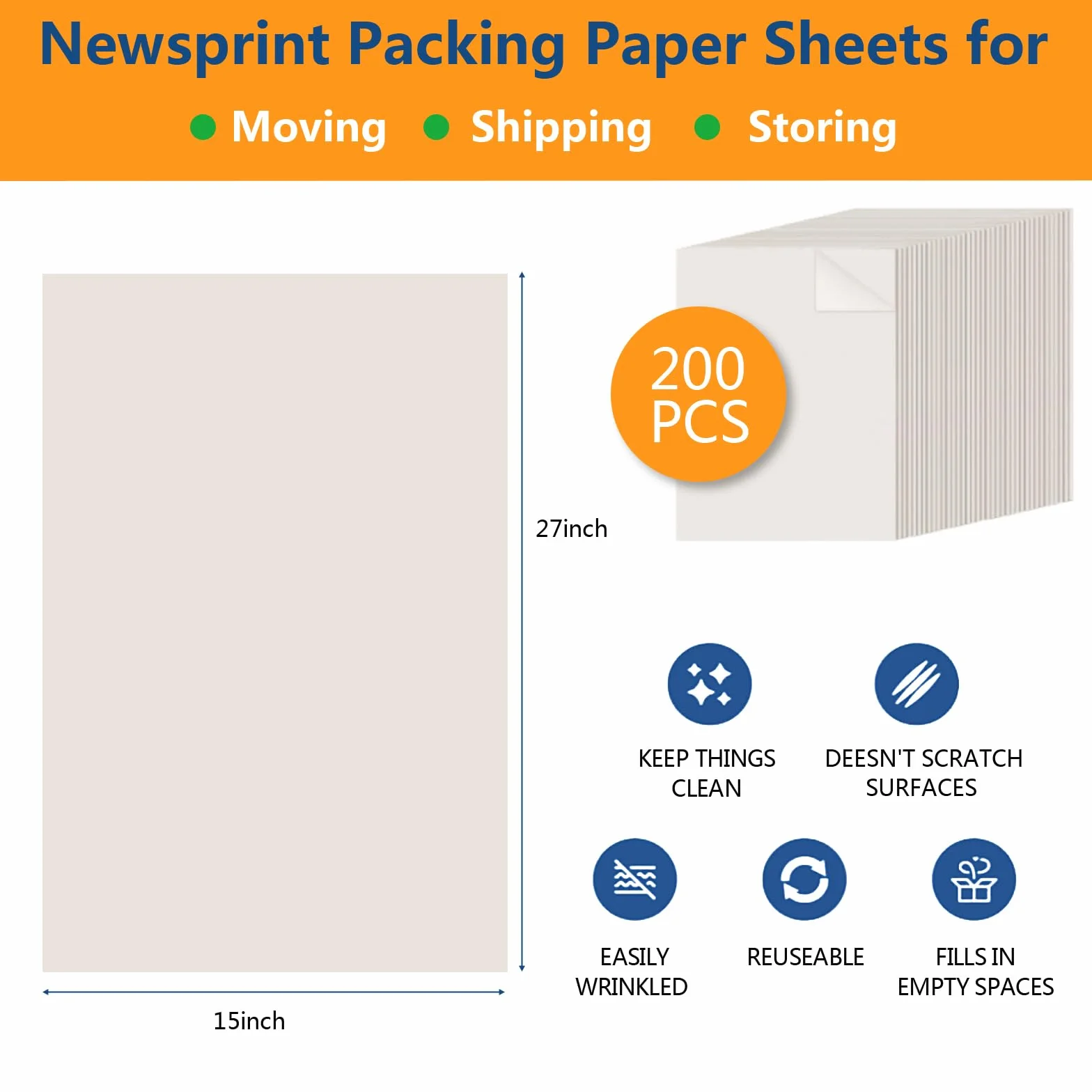 200 SHEETS 38 x 69 cm Packing Paper Sheet for Moving Shipping Wrapping Packing Box Newsprint Paper Moving Paper Moving Forniture Protecting Fragile Items Glass China Dishes Packing