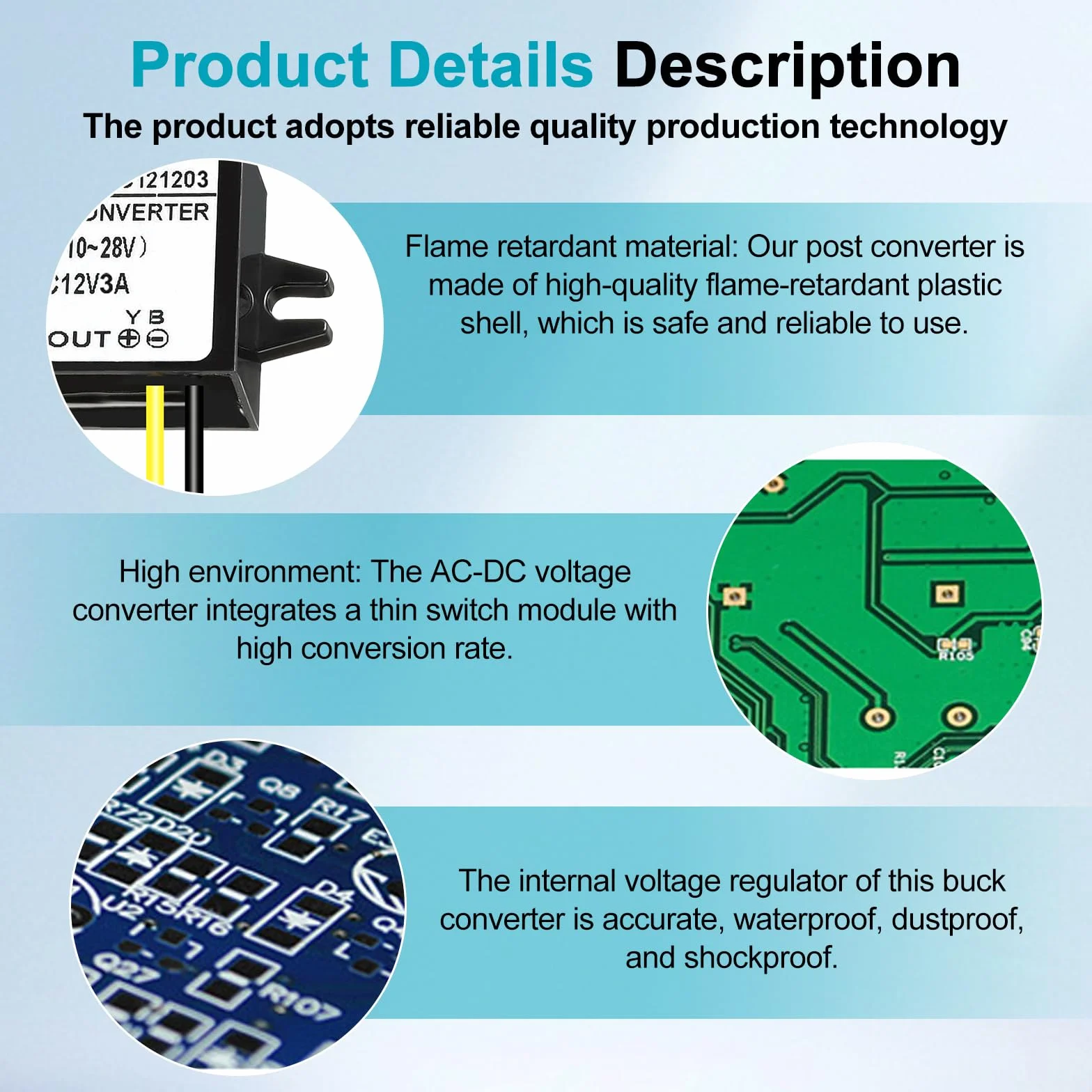 Convertitore di Alimentazione AC-DC AC 12V (10-28V) a DC 12V, 2 Pezzi 3A Convertitore Buck, Convertitore a Tensione Ridotta Buck Regolatore per Schermo Auto Pompa Acqua