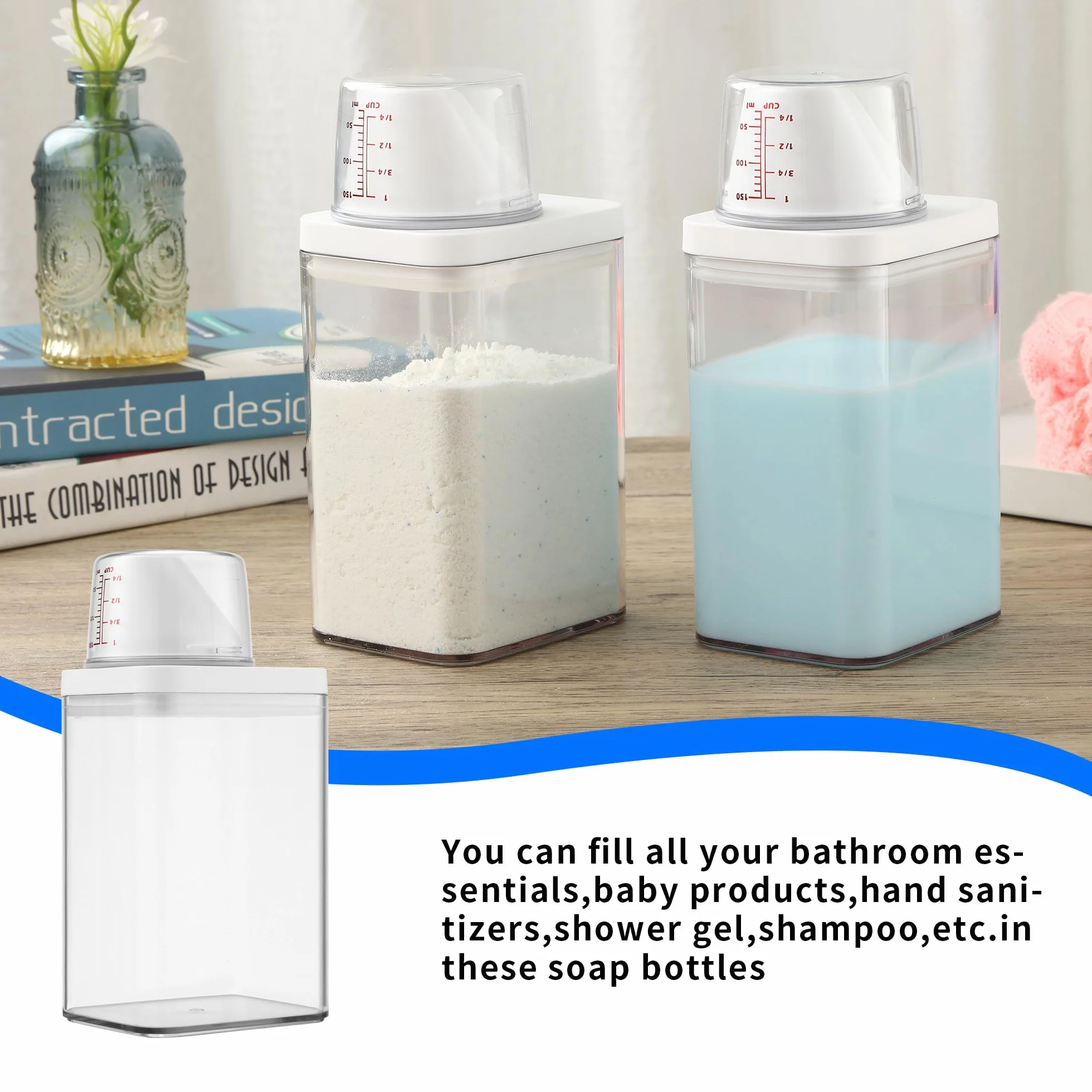 2 Pezzi 1100 ml Dispenser Detersivo Lavatrice,Dosatore Detersivo Lavatrice con Misurino, Contenitore per Detersivo in Polvere,Può essere utilizzato per conservare detersivi, riso, cereali, ecc