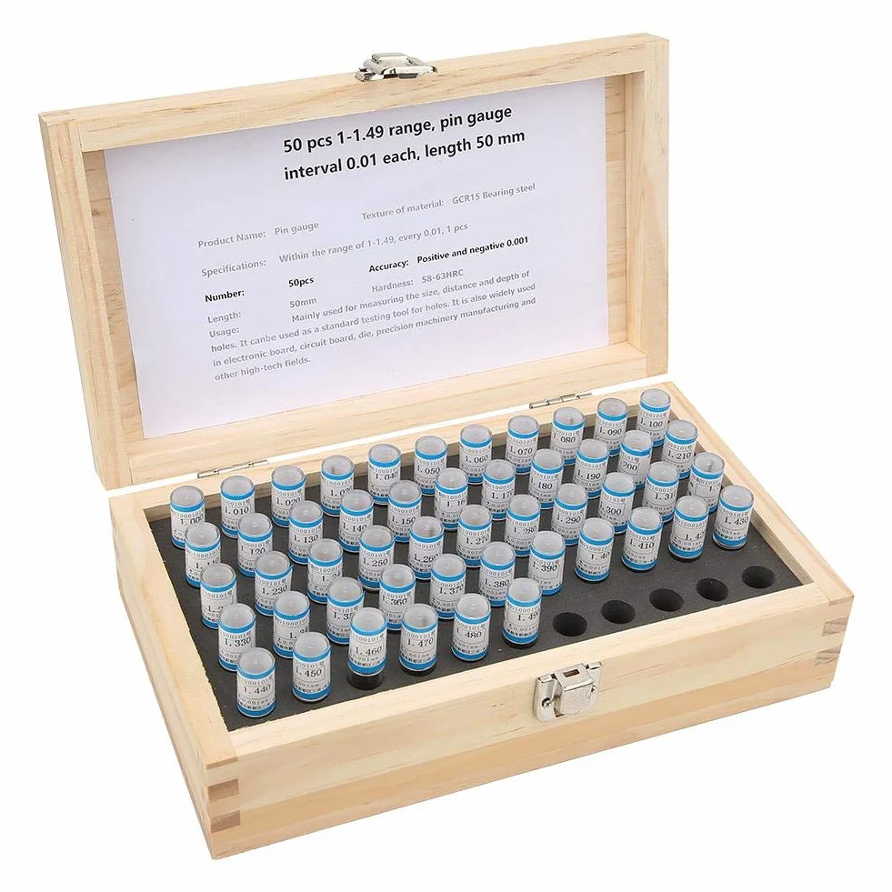Calibro Pin Spina 1-1.49mm 0.001mm Set 50pcs Strumento di Precisione in Acciaio per Stampi Elettronici