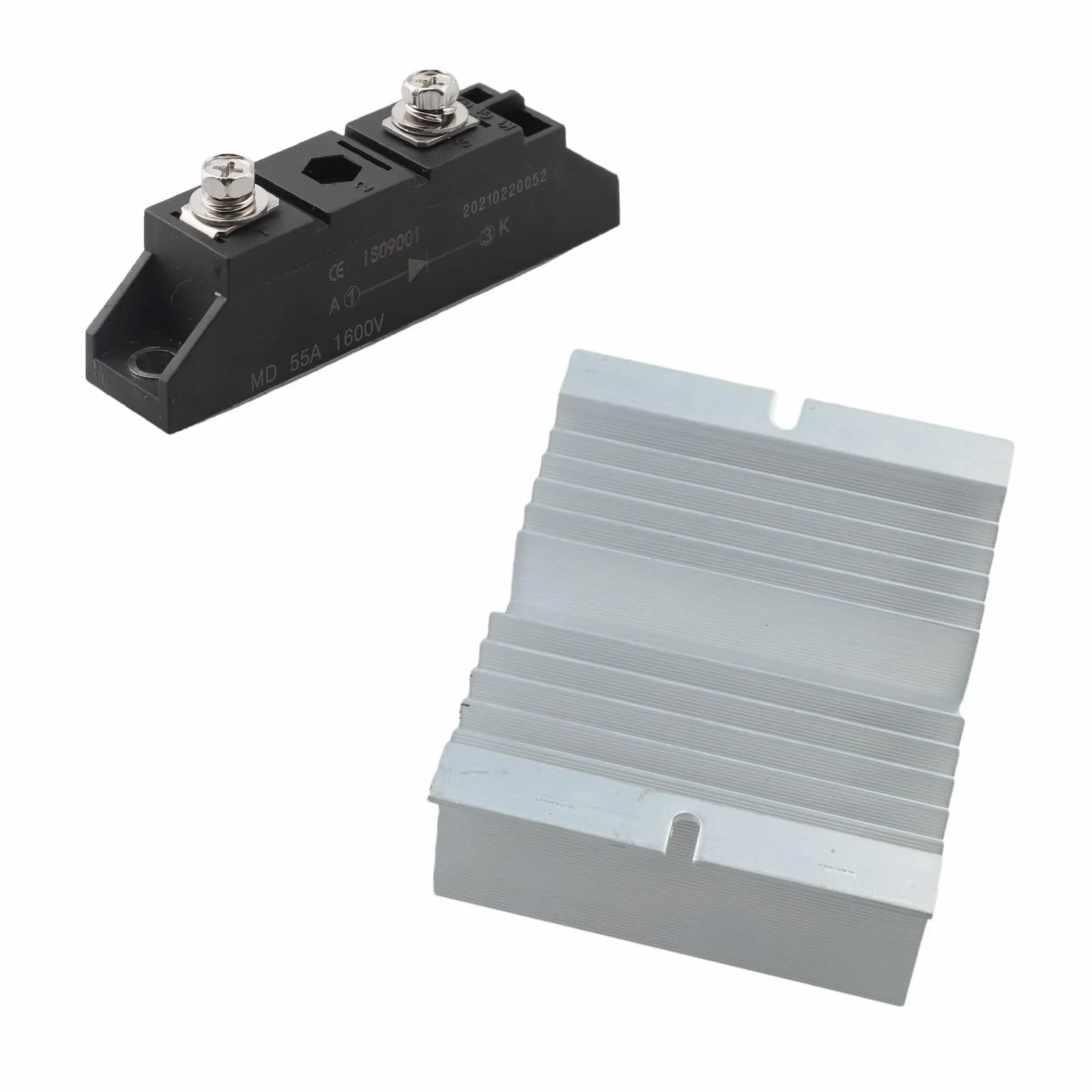 Diodo solare, Diodo raddrizzatore MD55A1600V con dissipatore di calore, Diodo anti-inversione per pannelli solari Sistema di protezione automatica della batteria