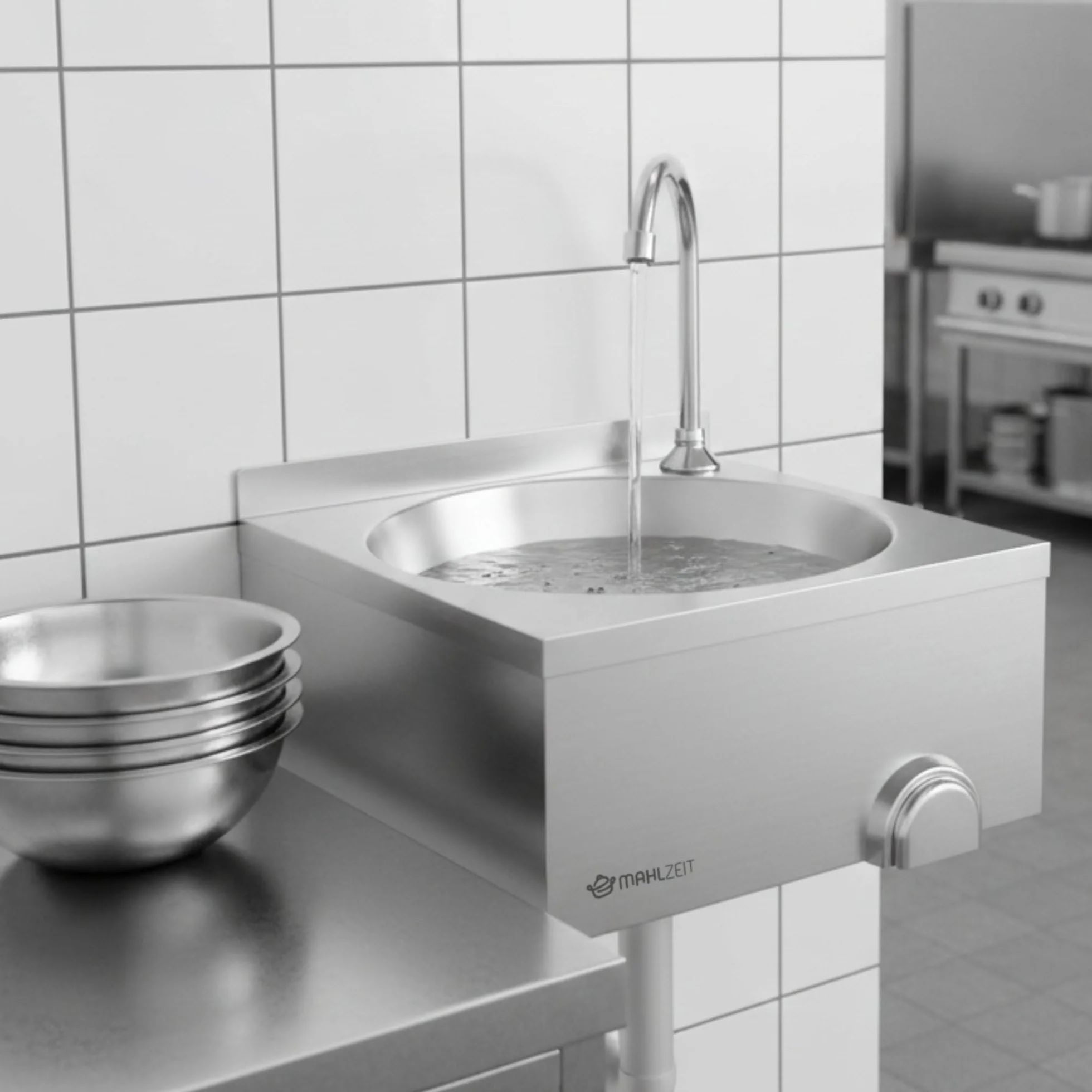 Mahlzeit Lavandino in acciaio inox con azionamento a ginocchio | Lavello per ristoranti, lavandino industriale, lavandino a parete per la ristorazione | Lavandino industriale a parete, lavello in