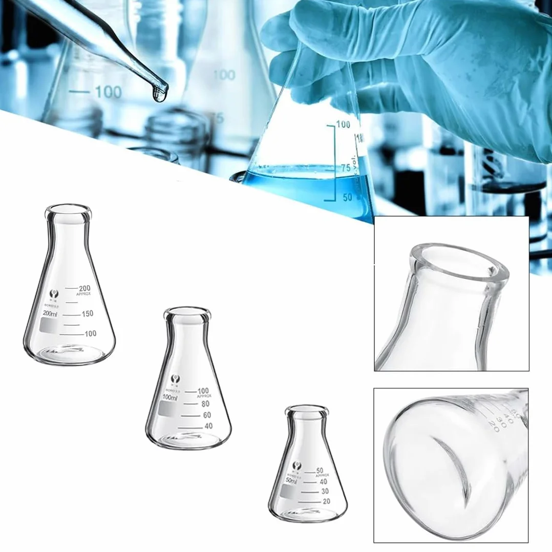 ZEEROQOLAB Zestaw Szkła Laboratoryjnego: 4 Zlewki, 3 Cylindry Miarowe, 3 Kolby Erlenmeyera z Pipetami i Mieszadłami