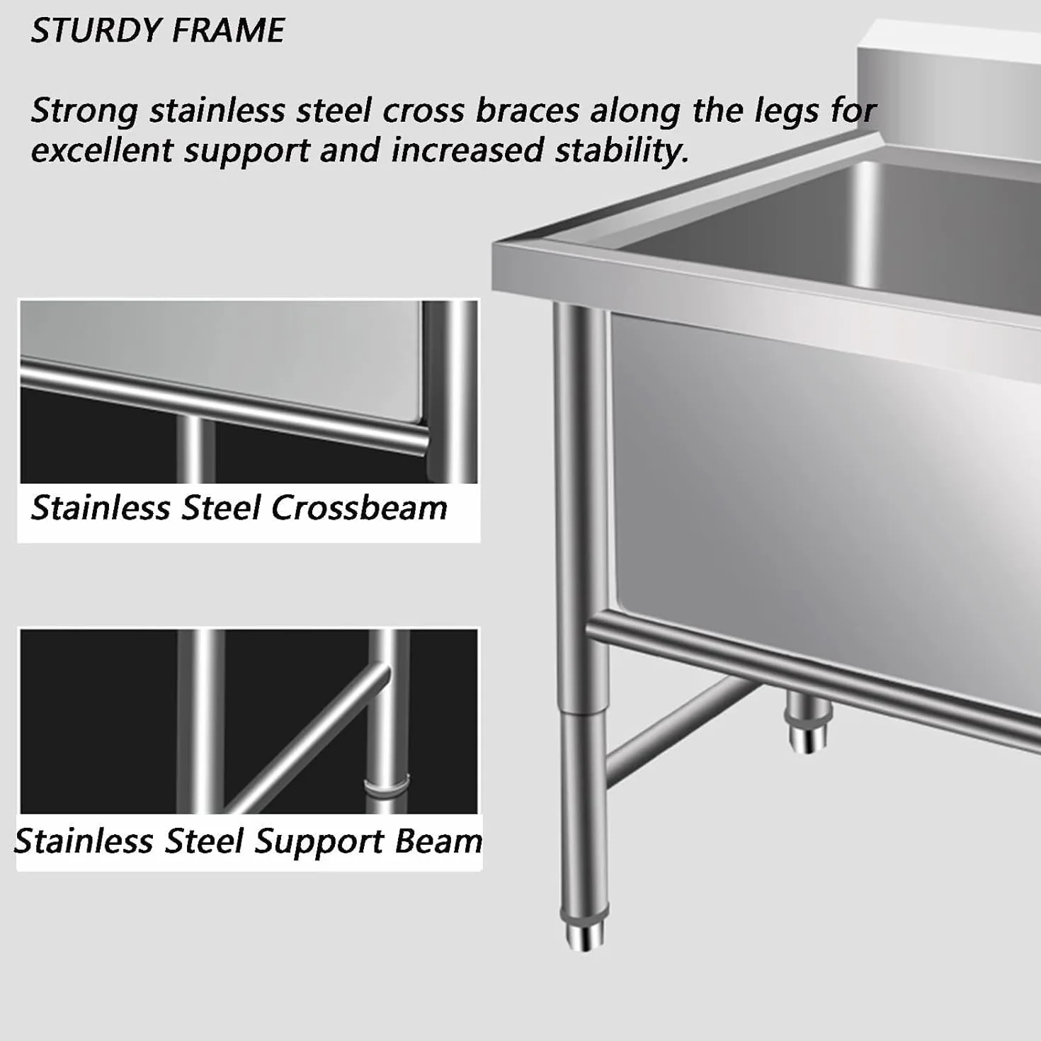 lavello della cucina, lavello della cucina industriale, lavello indipendente in acciaio inox, lavello commerciale a 1 scomparto, lavello industrial (120x60x80cm/47.2x23.6x31.4in)