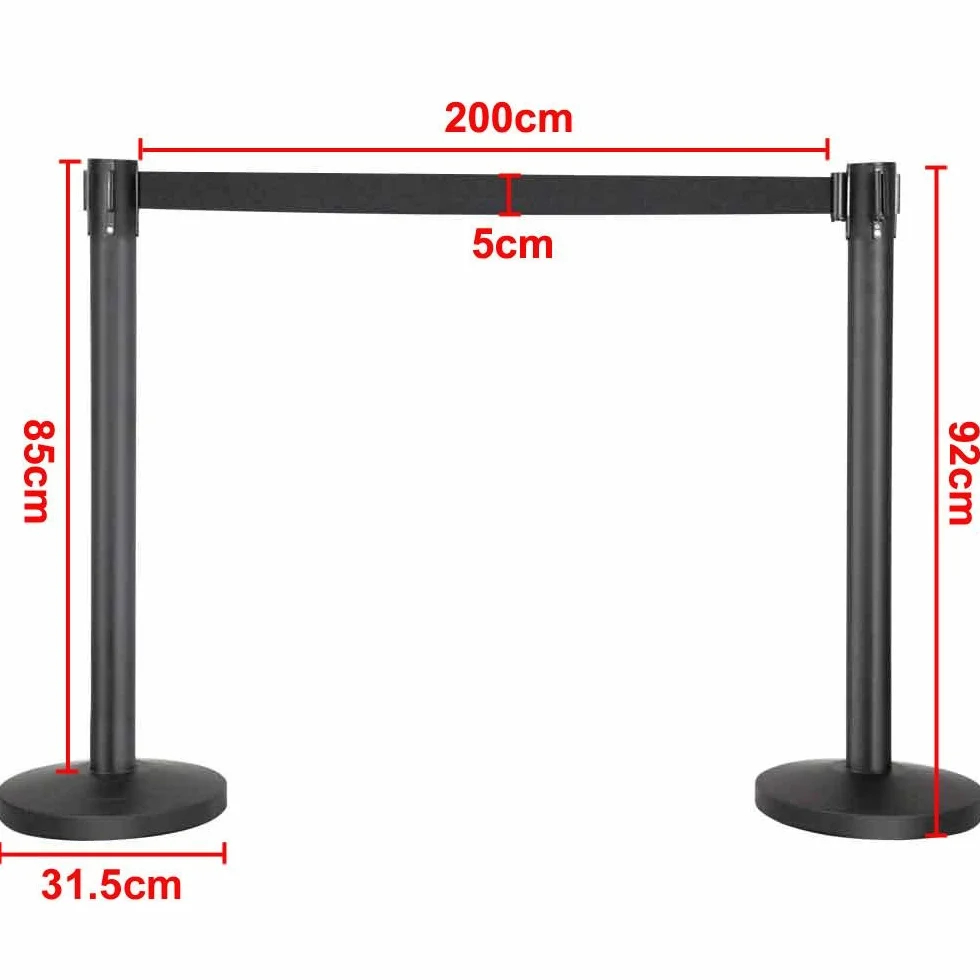Yaheetech 2 Paletti Delimitazione Spazi Colonnine Segnapercorso con Nastri Retrattili 2 Metri Altezza 92 cm Transenne Eliminacode Separacode Neri