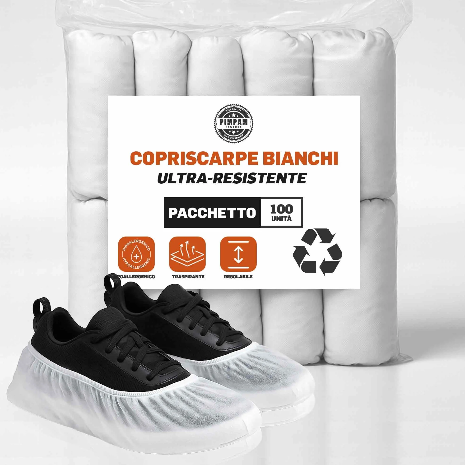 PimPam Factory Patucos Monouso Copriscarpe Adulti Traspiranti Regolabili Calzari Senza Odore Ipoallergenici Protettori per Scarpe Bianchi Pack 100