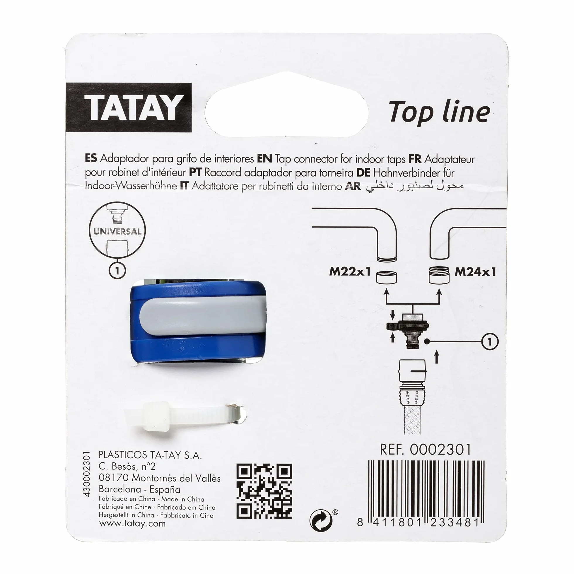 TATAY Top Line Adattatore Universale per Rubinetto Interno 24 mm 22 mm Protezione Solare