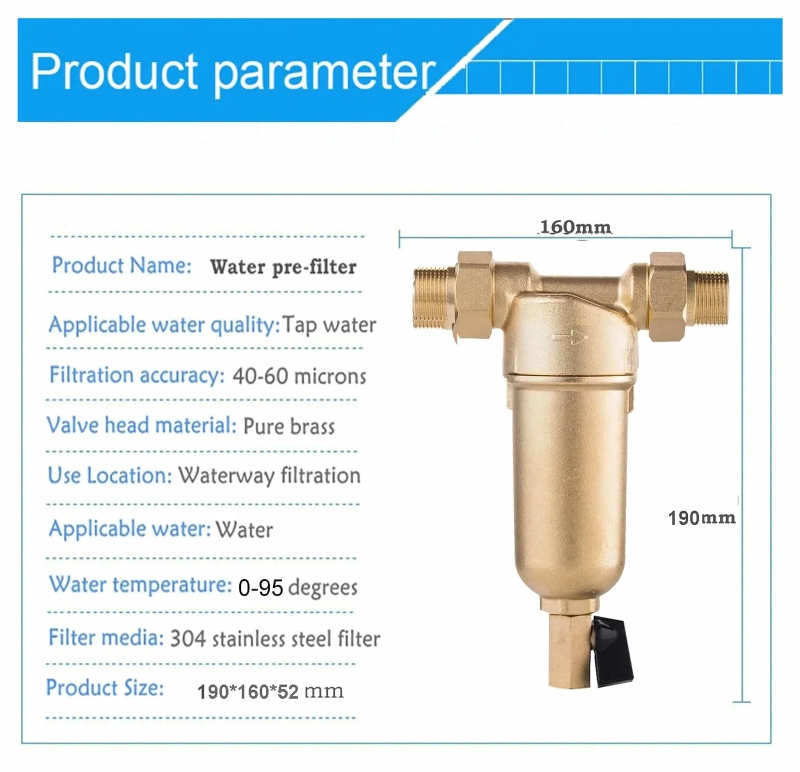 Prefiltro acqua calda in ottone completo con manometro rete acciaio inossidabile 25M
