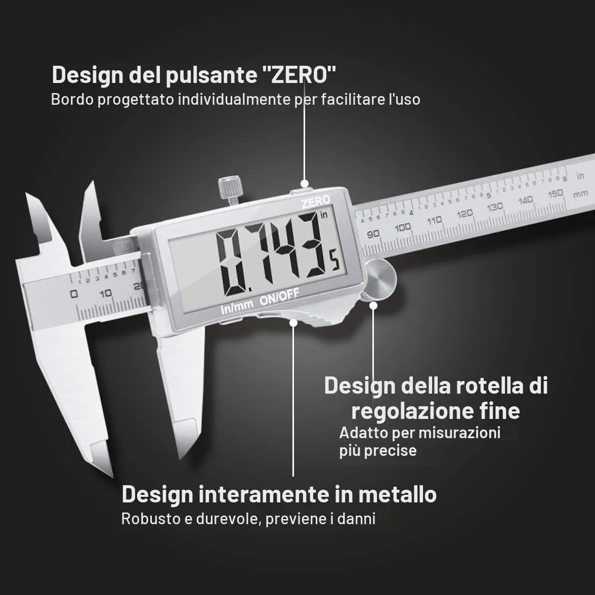 Preciva Calibro Digitale 150 mm 6 Pollice Elettronico Acciaio Inossidabile Resistente Agli Schizzi LCD Schermo Grande
