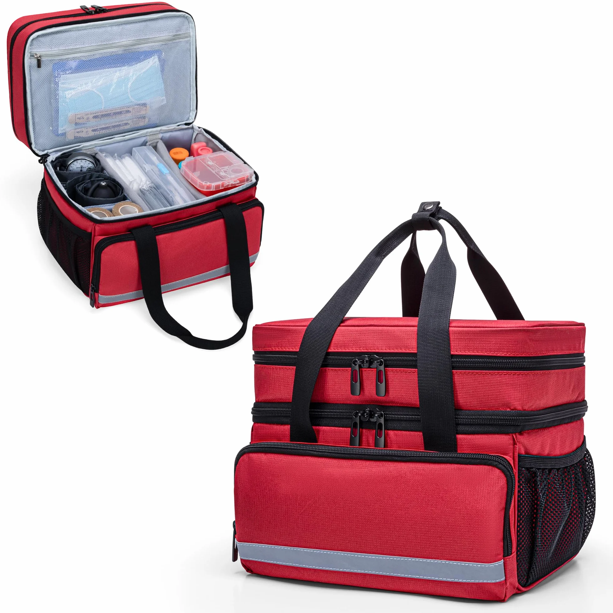 CURMIO Borsa Medica Doppia con Cerniere Bloccabili Rosso Organizer Medicinali Primo Soccorso