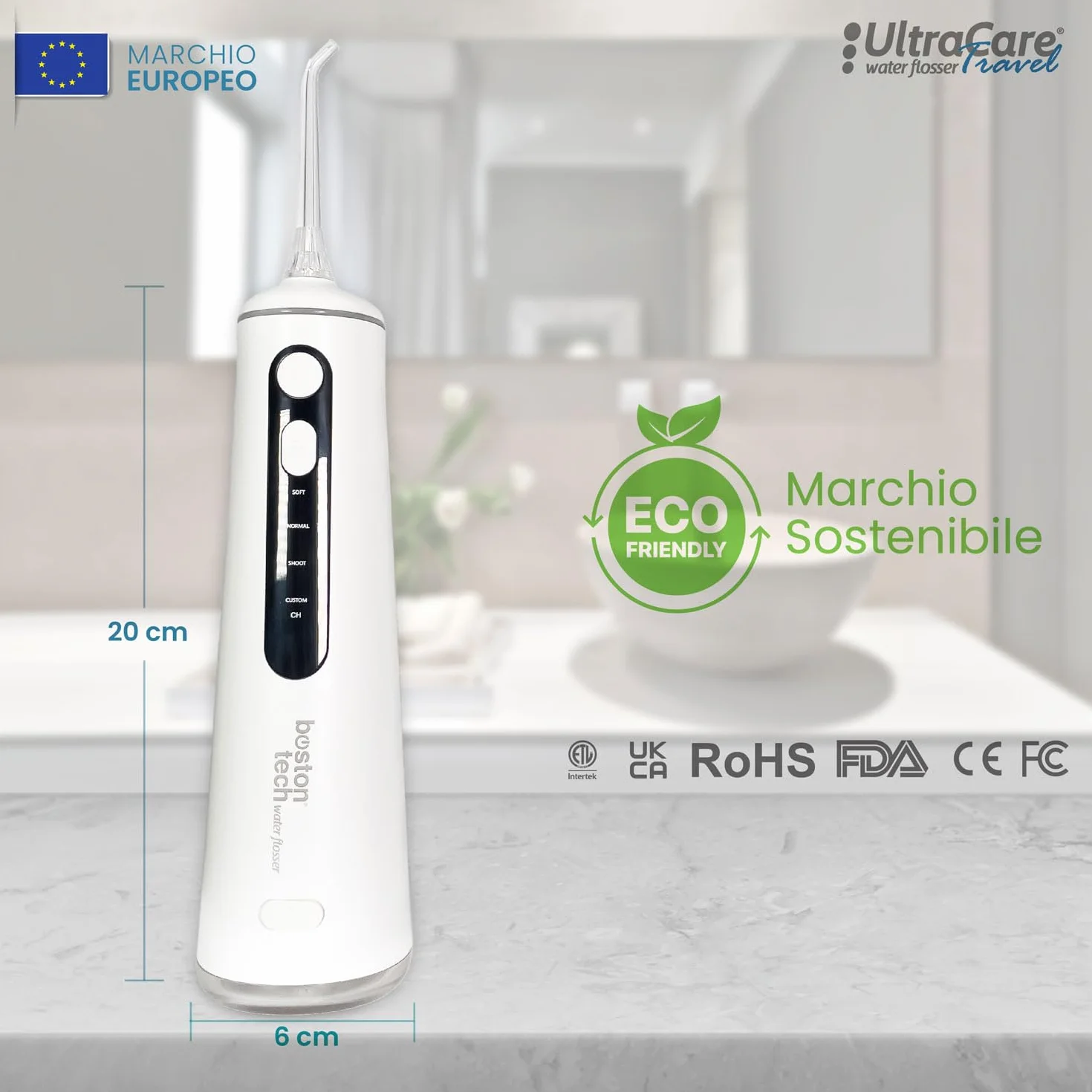 Idropulsore orale portatile UltraCare, professionale senza fili, impermeabile IPX7, 300 ml, ricaricabile USB-C