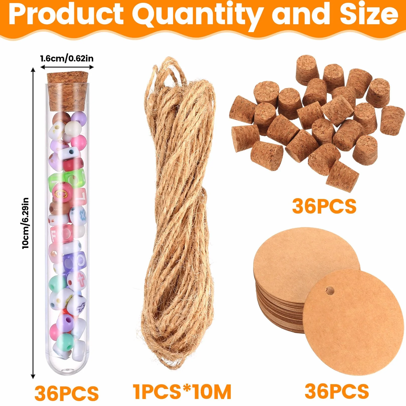 Provette di Plastica con Tappo Sughero 36 Pz Trasparente per Fiori Caramelle Feste con Etichette e Corda