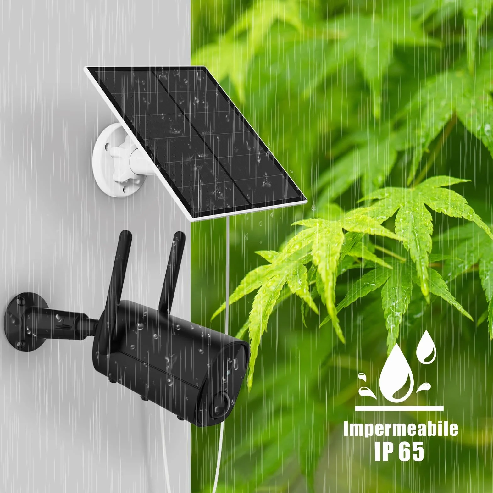 Telecamera Pannello Solare 5W per Telecamera a Batteria Ricaricabile da Esterno DC 5V, Pannelli Solari con Porta micro USB e USB-C, Staffa Regolabile