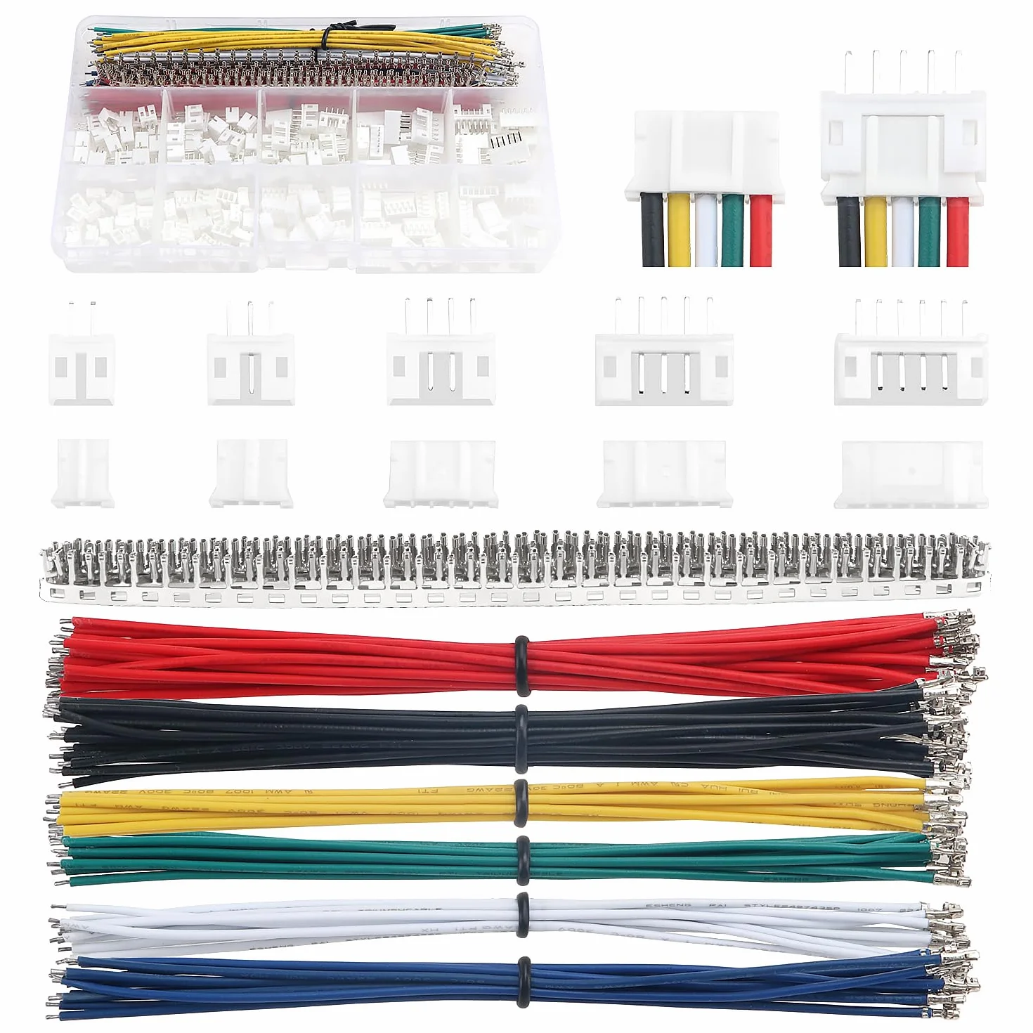 JST-PH 2.0 mm Connettore Kit 420 Pezzi, 2-6 Pin Maschio Femmina, 22AWG Pre-Crimpato Cavi