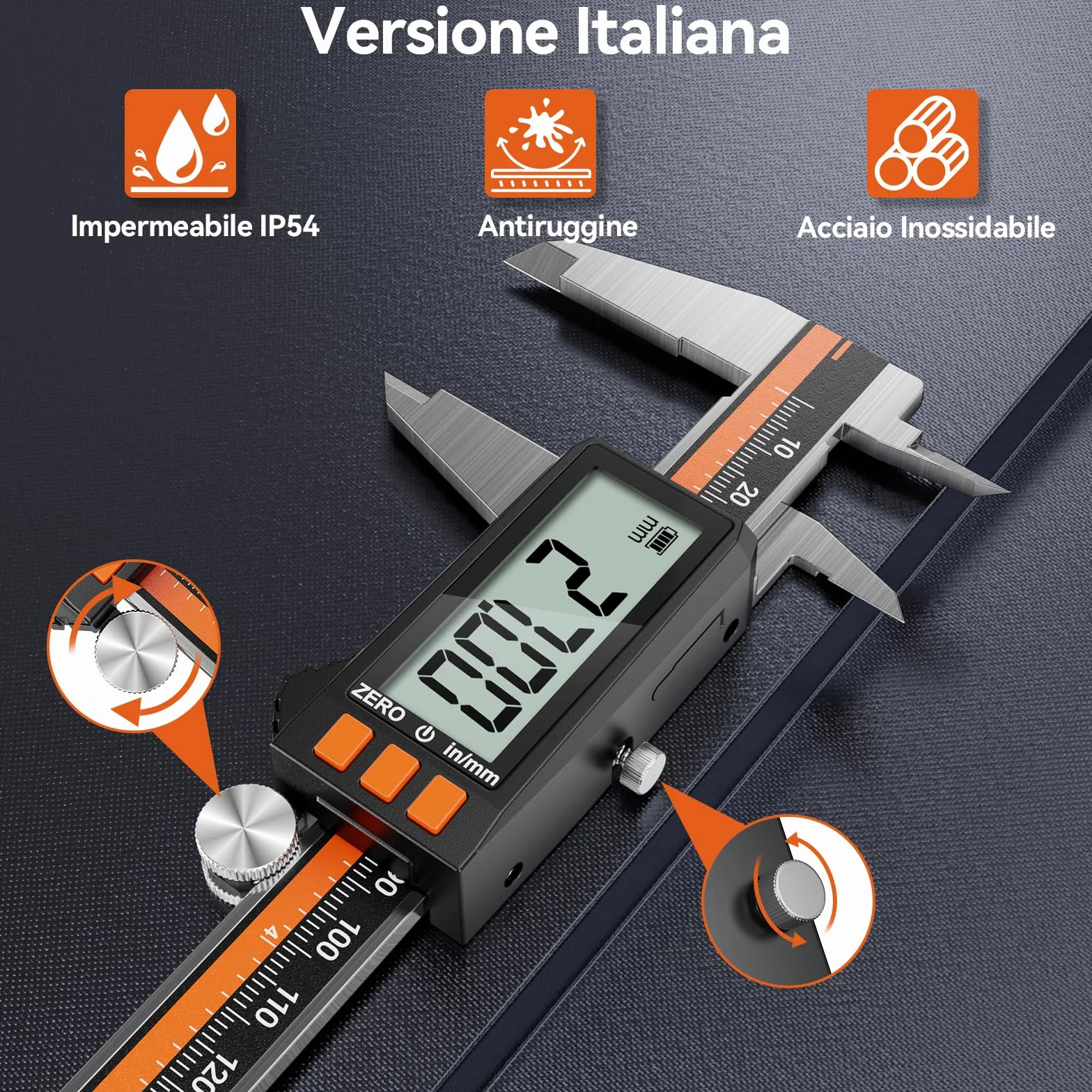 Preciva Calibro Digitale 150mm Acciaio Inox IP54 Impermeabile USB Ricaricabile