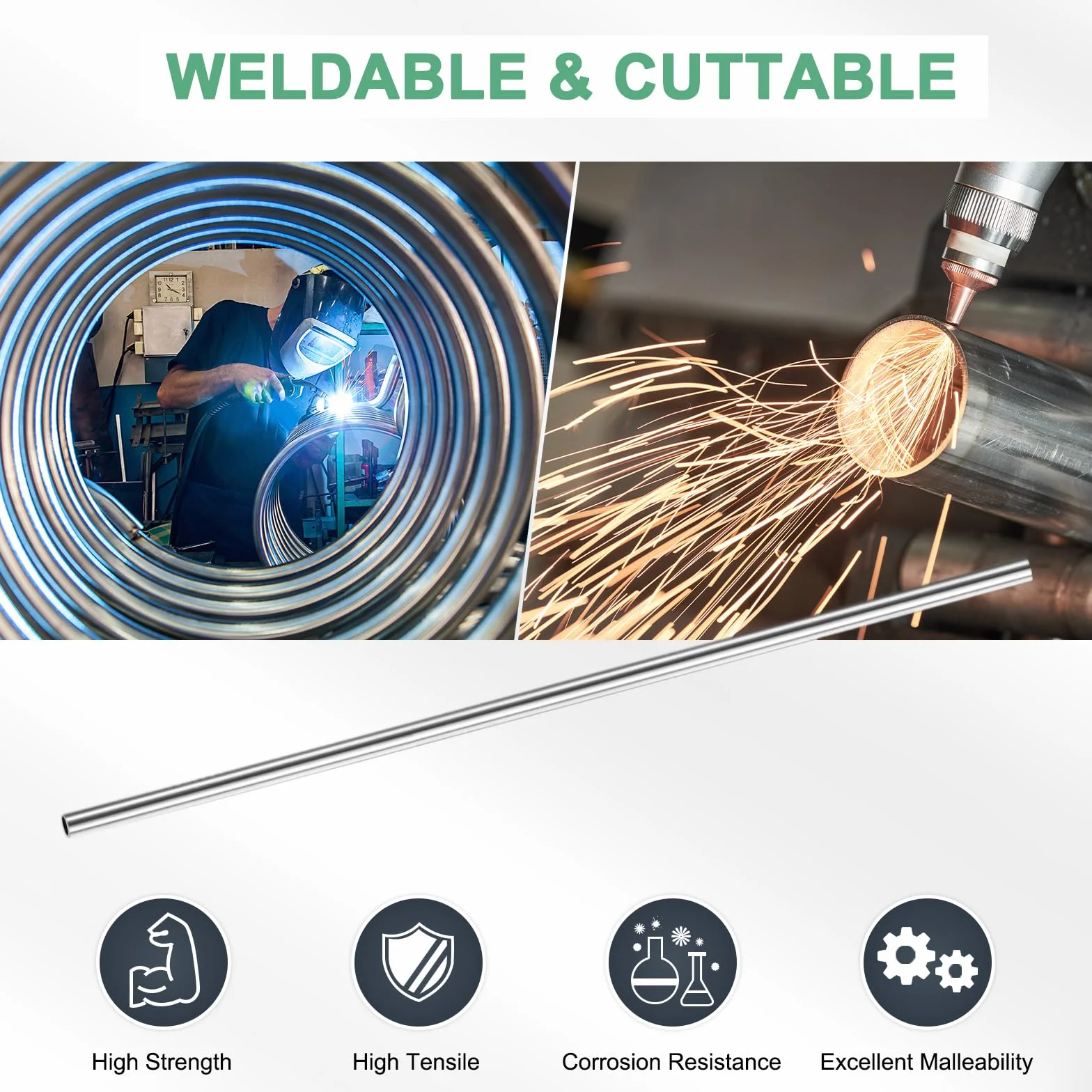 M METERXITY 2-Pz Tubo Acciaio Inossidabile 304 250mm, 5mm OD 0.2mm Spessore Parete Tubazione Acciaio Inossidabile Senza Saldatura per Costruzione, Tubo Dritto Metallo [5x0.01x10In]