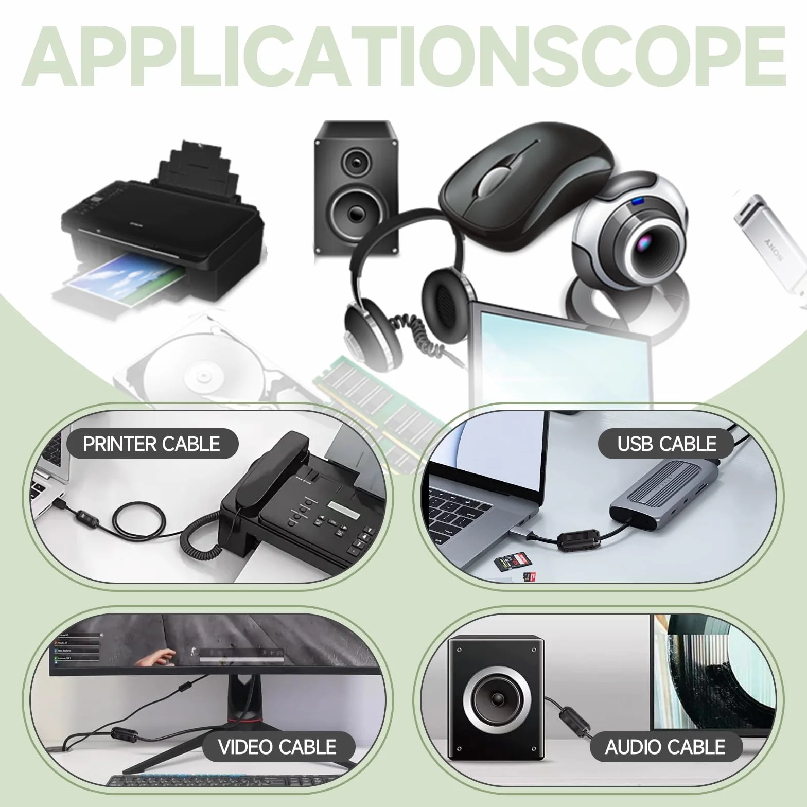 Anello di ferrite Clip-on EMI Noise Suppressor 7 mm per cavi USB audio video alimentazione