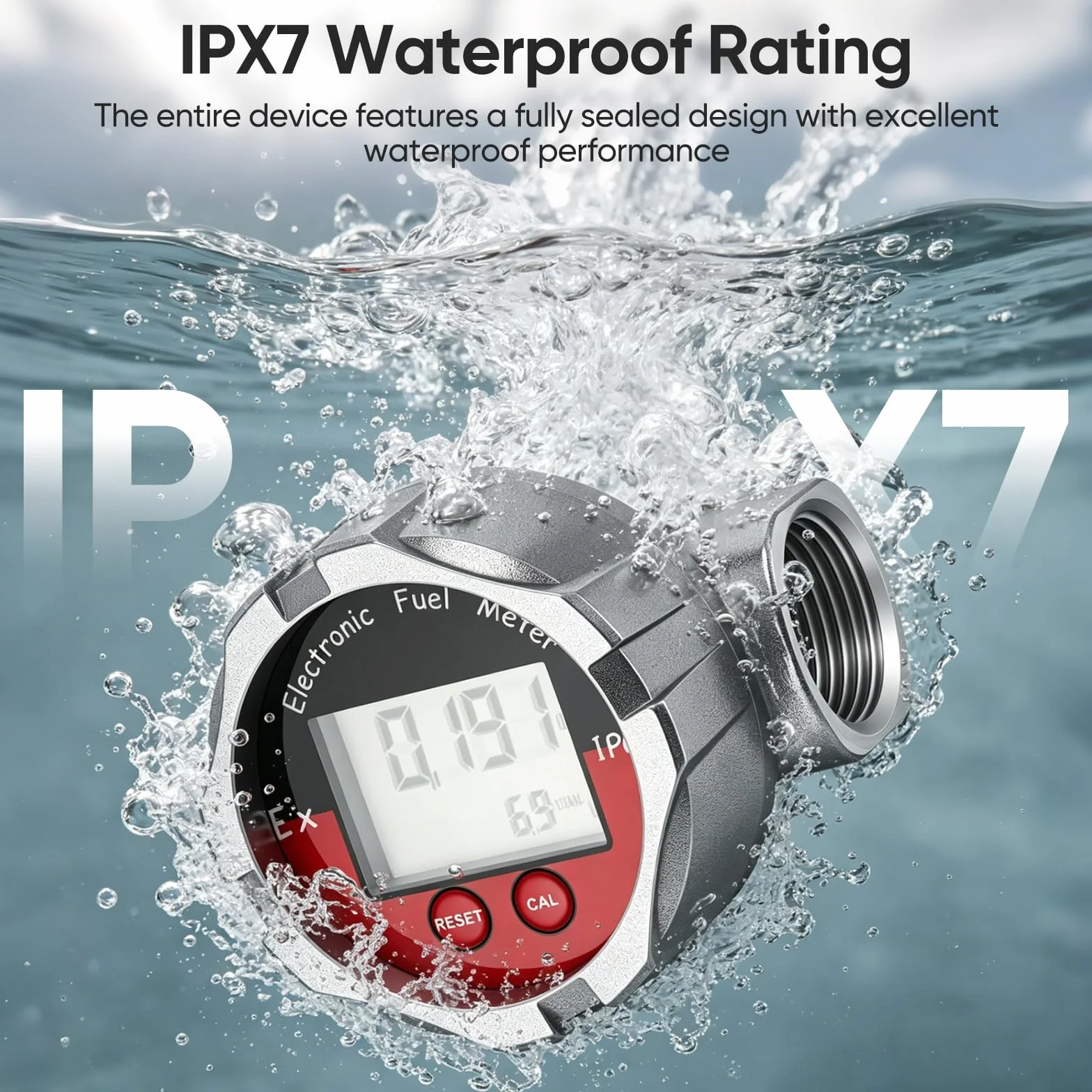 Misuratore Portata Digitale LCD 1 Pollice Acciaio Inossidabile Contatore a Turbina Impermeabile IPX7 10-100 L/min