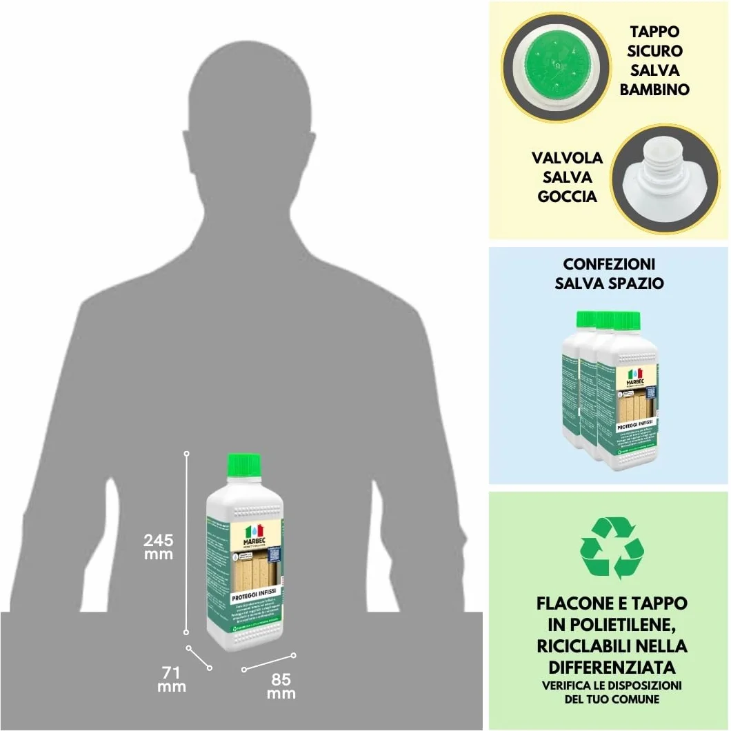 PROTEGGI INFISSI 500ML Cera per Infissi Esterni Marbec. Protezione Anti-Macchia, Anti-Degrado, Ravvivante Naturale per Serramenti. Uso Interno ed Esterno.