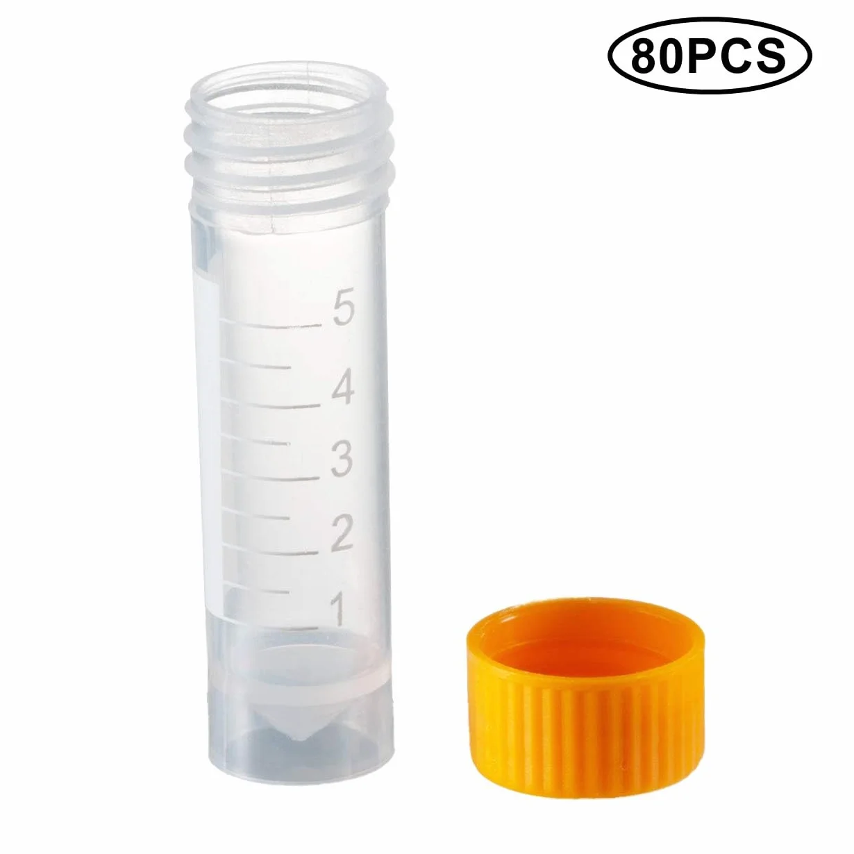 Provette Graduate 5 ml Plastica Trasparente 80 Pezzi con Tappo Arancione