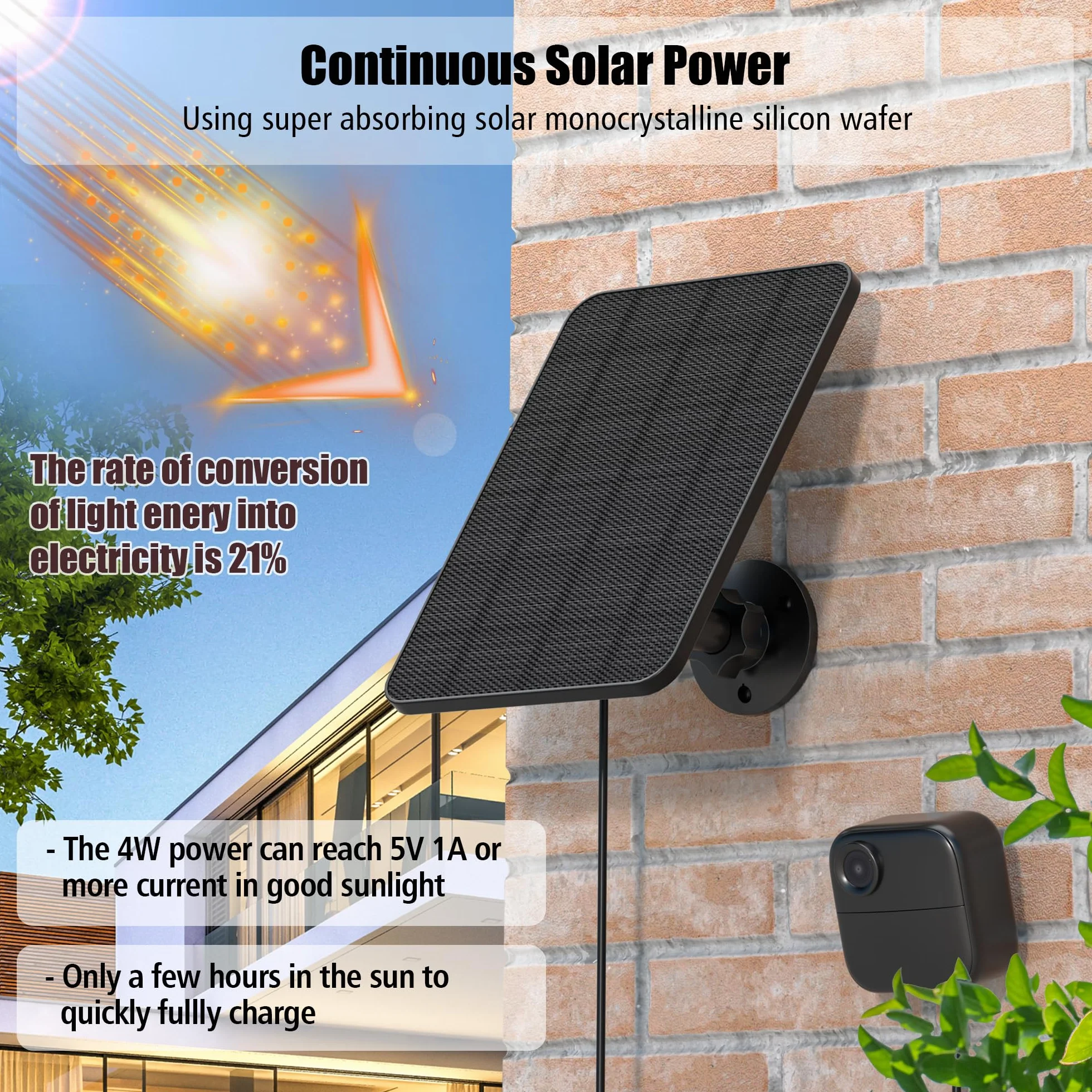 Pannello Solare per Blink Camera Outdoor,4W Blink Solar Panel Compatibile con Blink Outdoor,Blink XT2/XT Camera&SimpliSafe Camera(non incluso),IP65 Blink Outdoor(3rd Gen) con Spina di Gomma(3 Pack)
