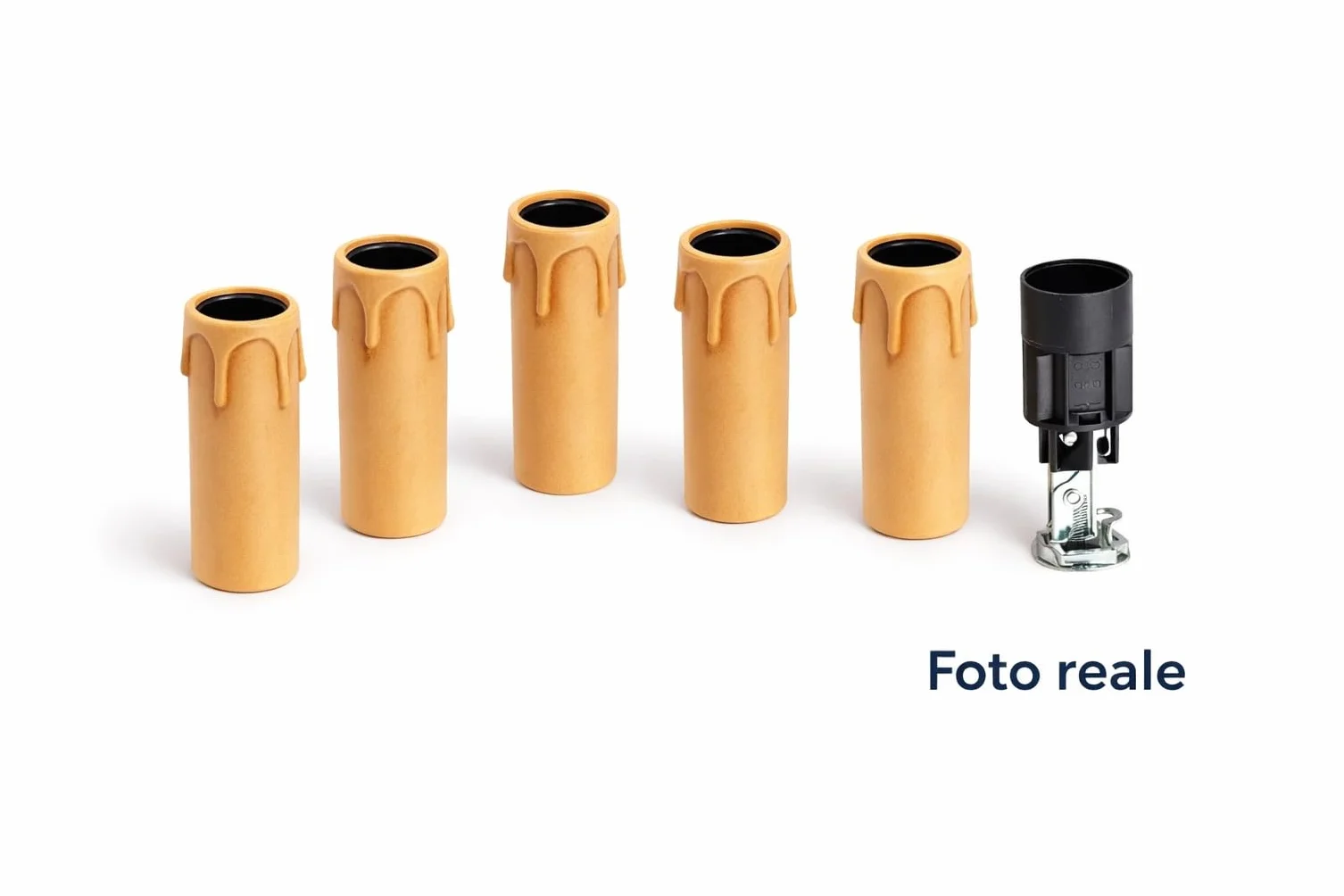 Kit 6 Portalampade E14 Finta Candela Antichizzata – Portalampada Vintage per Lampadari Classici – Attacco E14 con Nipplo M10 e Vite di Sicurezza – H65 mm